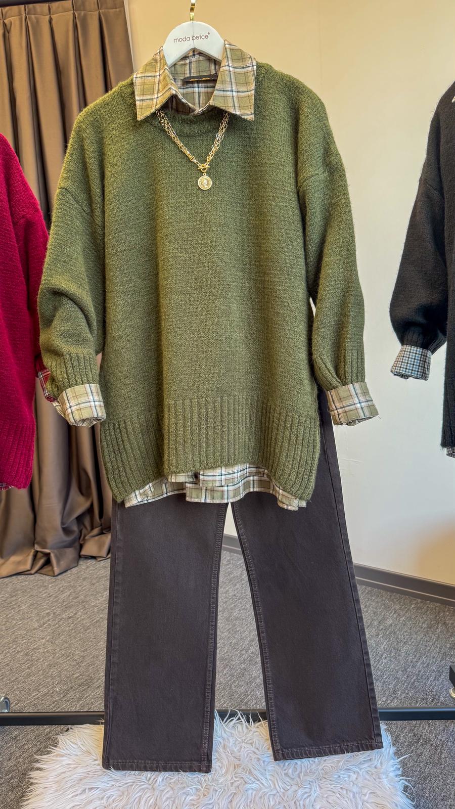 Massm Dutti standart yün kazak  Haki