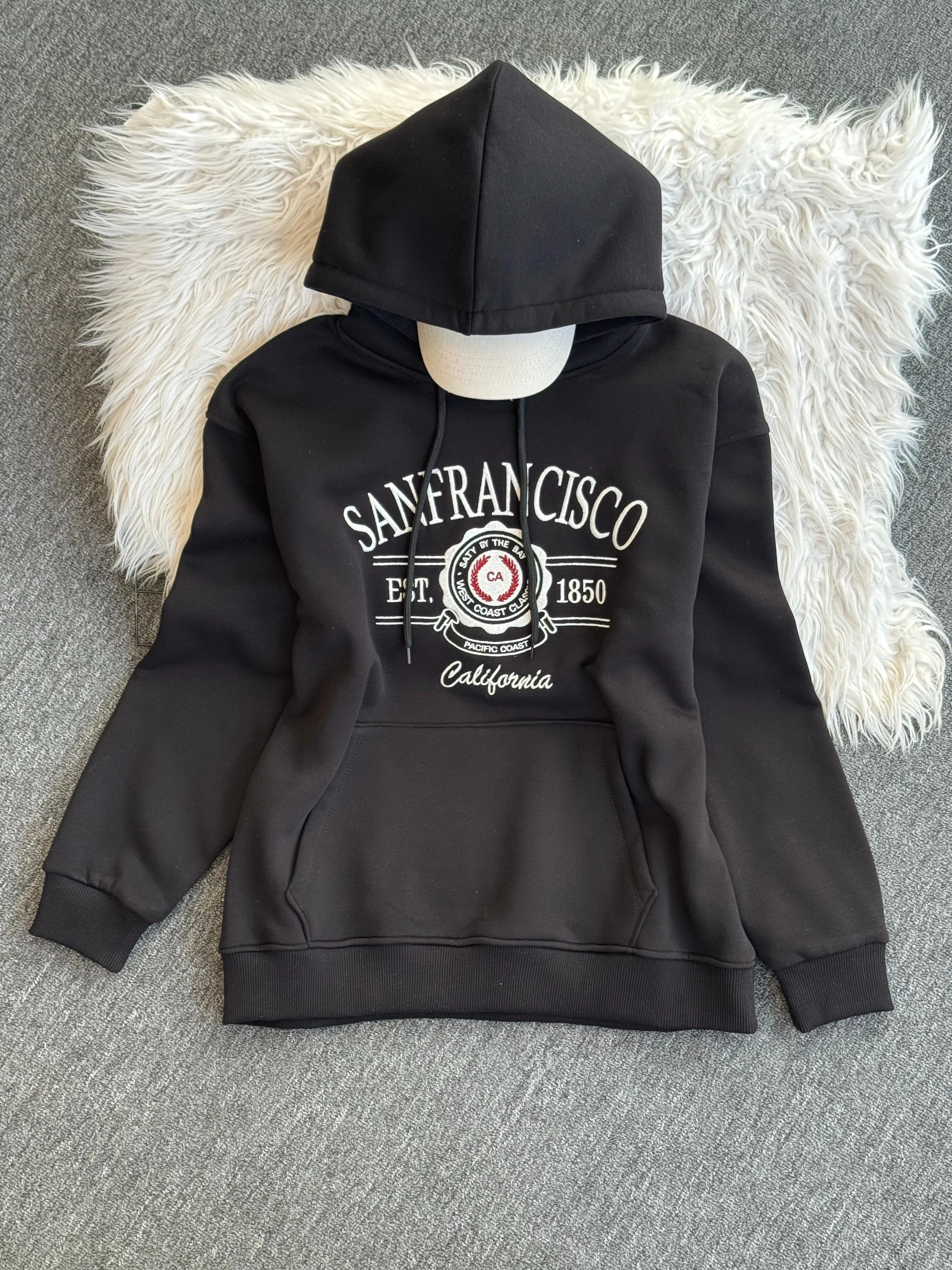 Sanfırancısco nakışlı sweatshirt Siyah