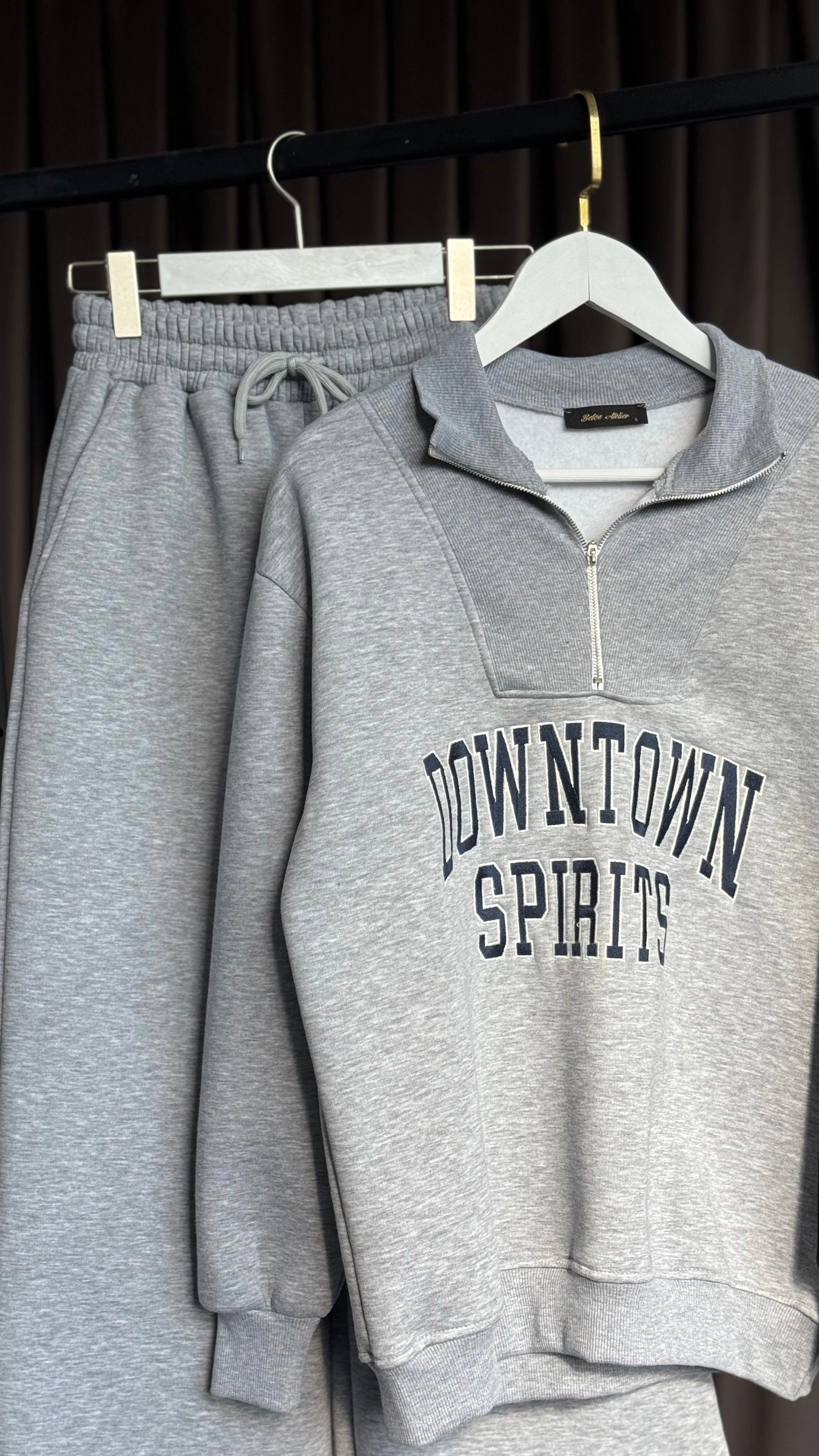 Downtown nakışlı takım Gri