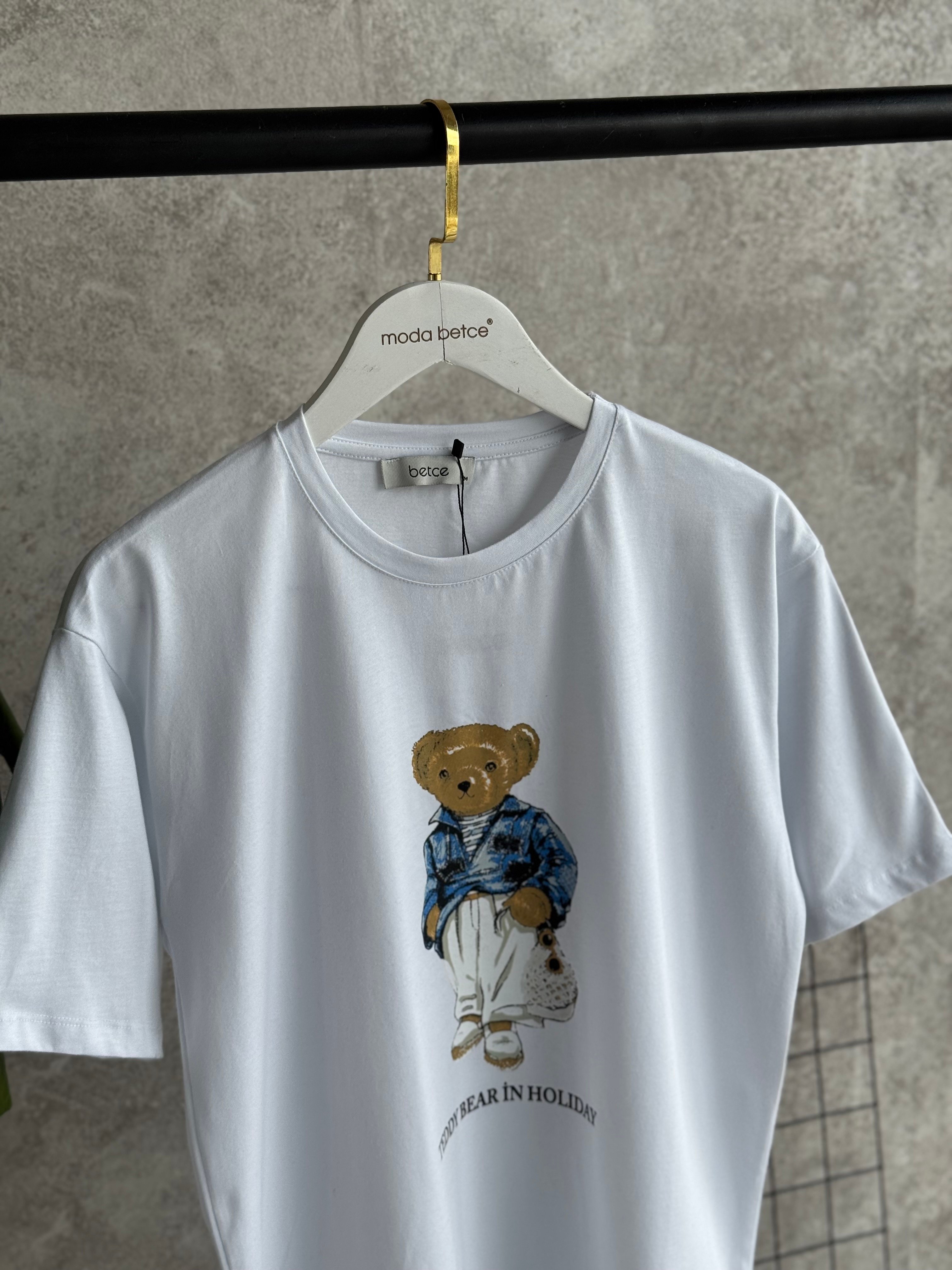 Holiday Baskılı Bear Beyaz  Tshirt