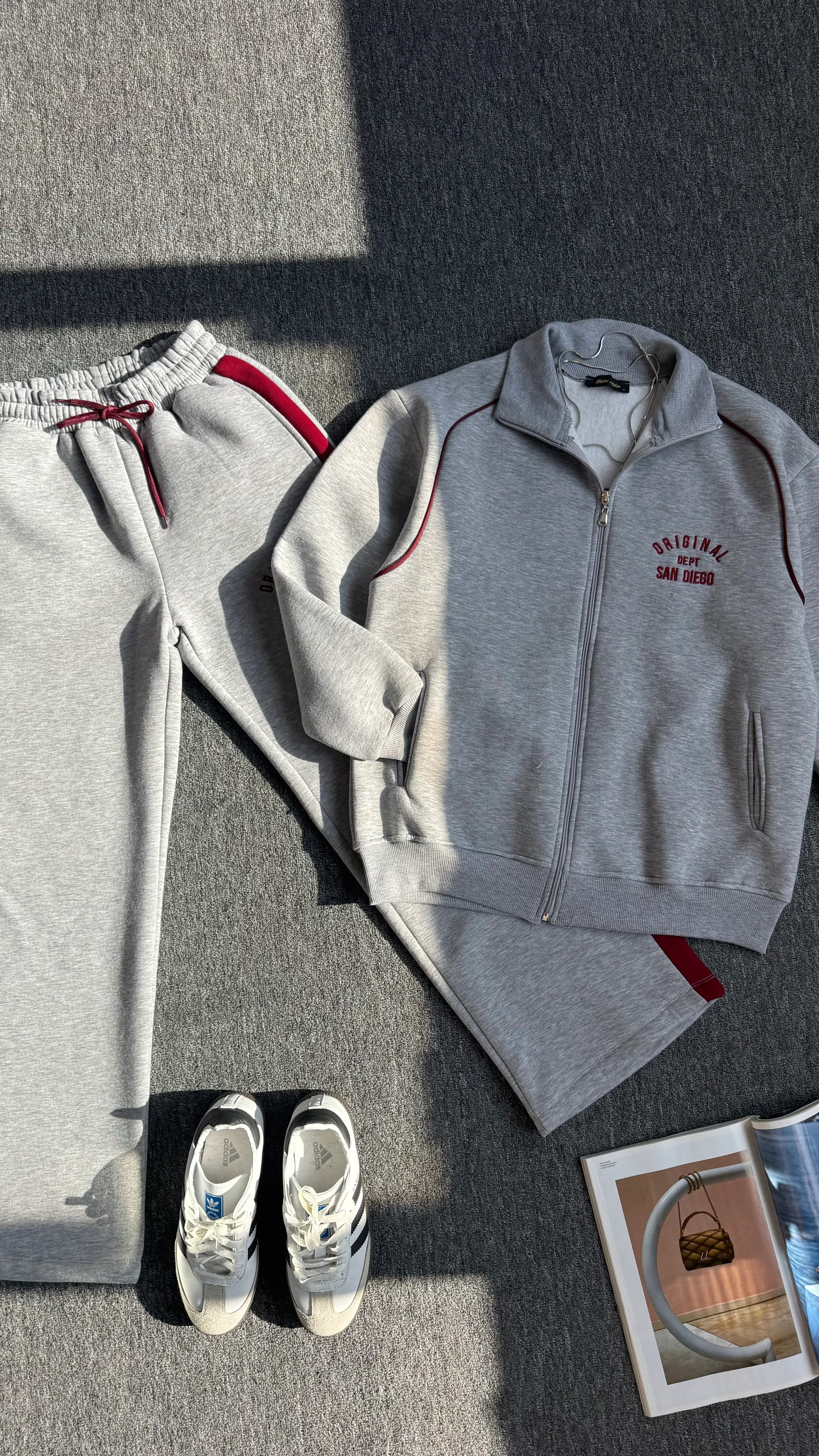 Diego nakışlı hırka eşofman takım gri