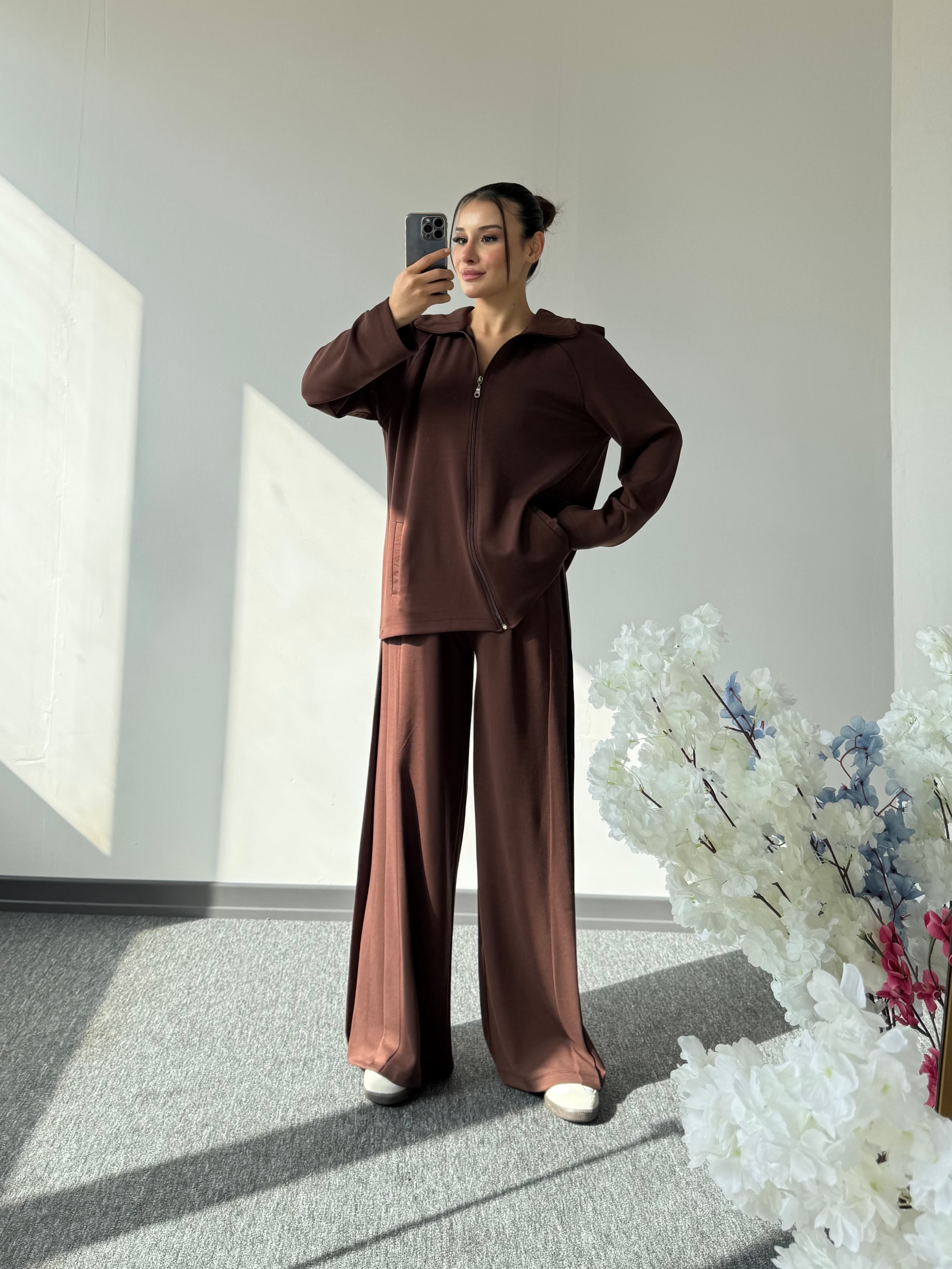 Oysh fermuarlı takım model 34 kahverengi