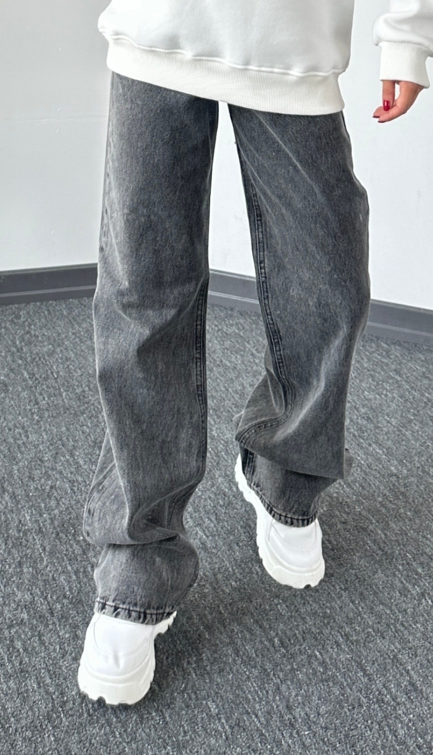 Straight yüksek bel antrasit jean