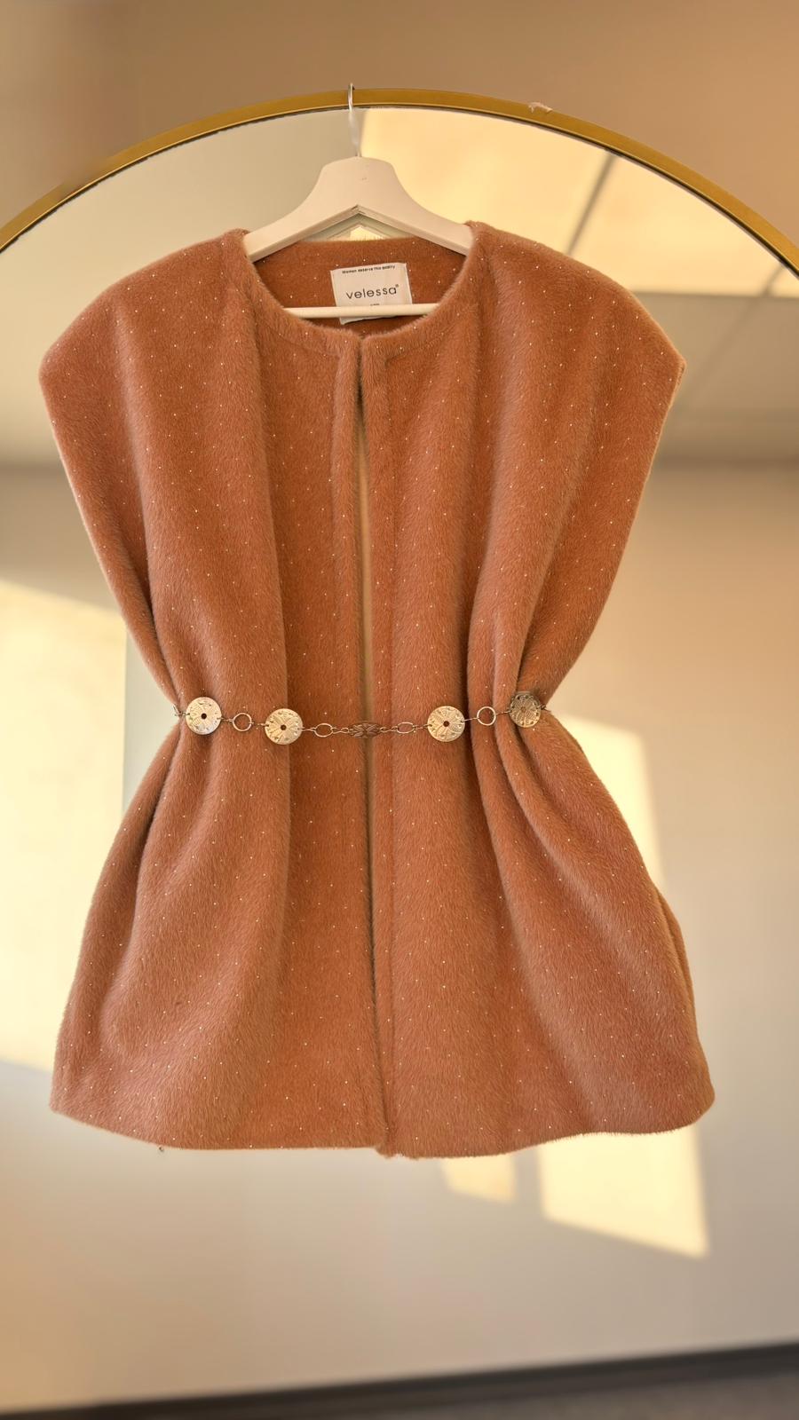 Vanesa diamond detaylı kaşmir yelek Bej