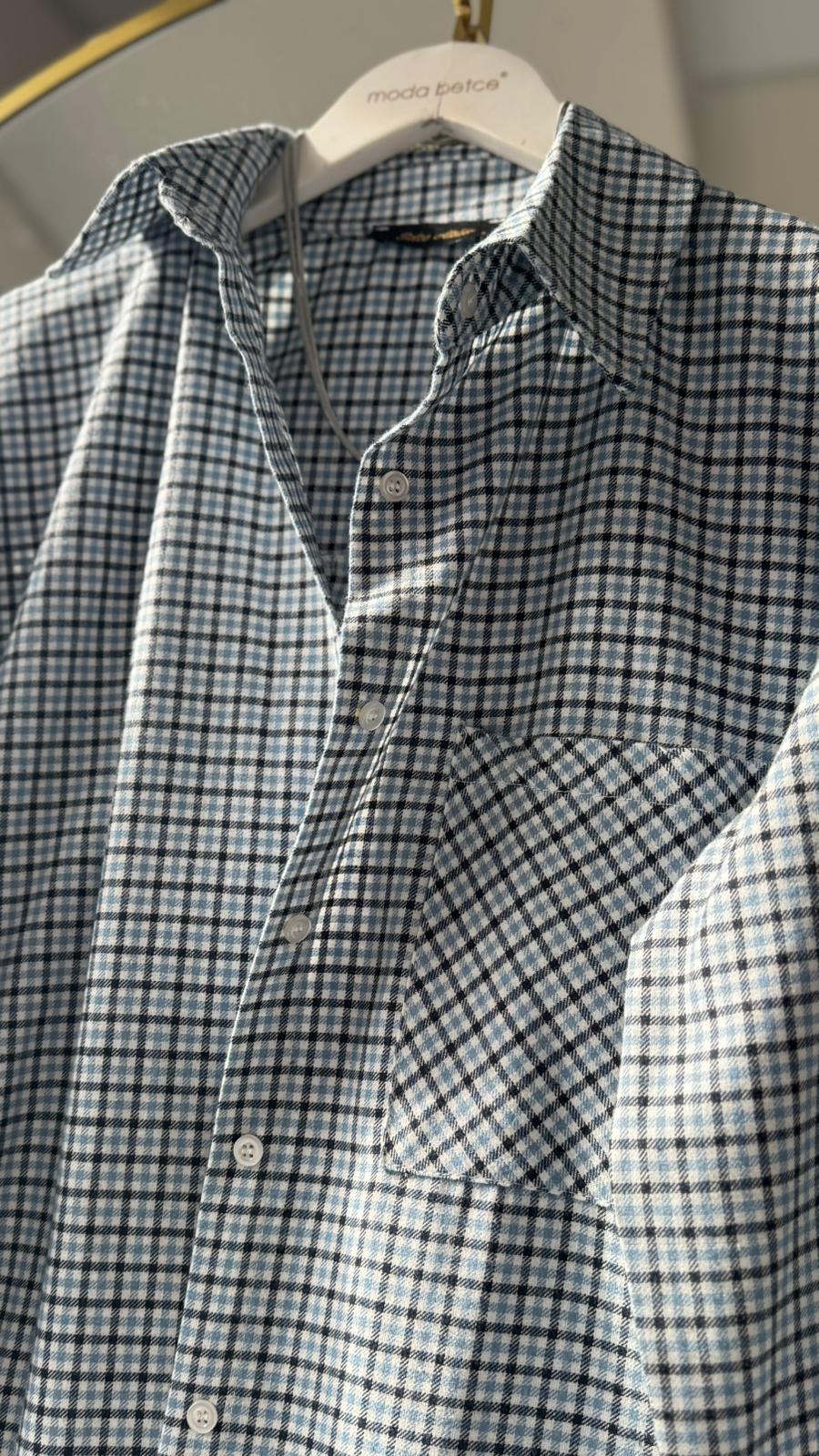 Yeni Ekoseli oversize gömlek Mavi