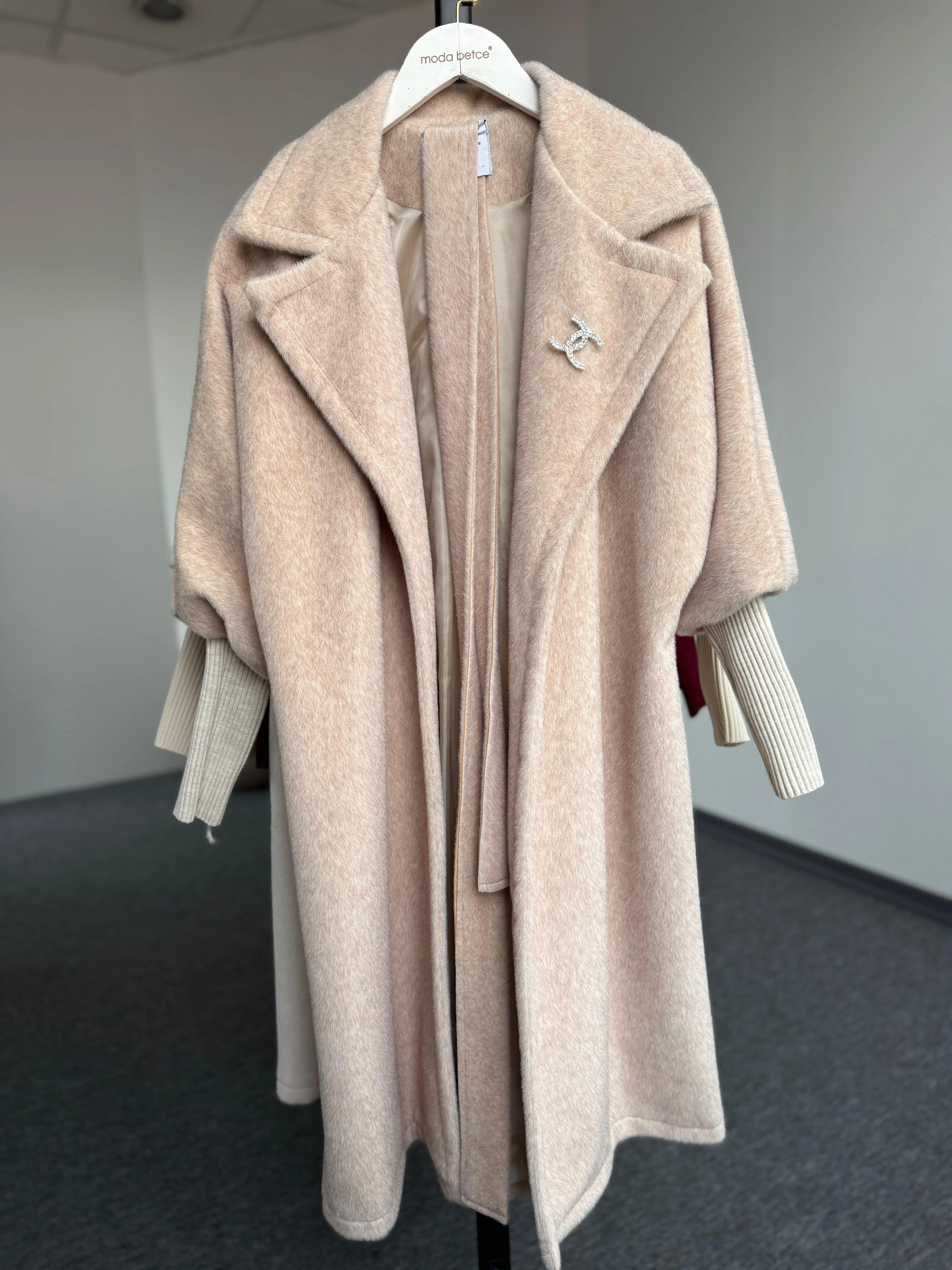 Fox kaşe kaban Krem