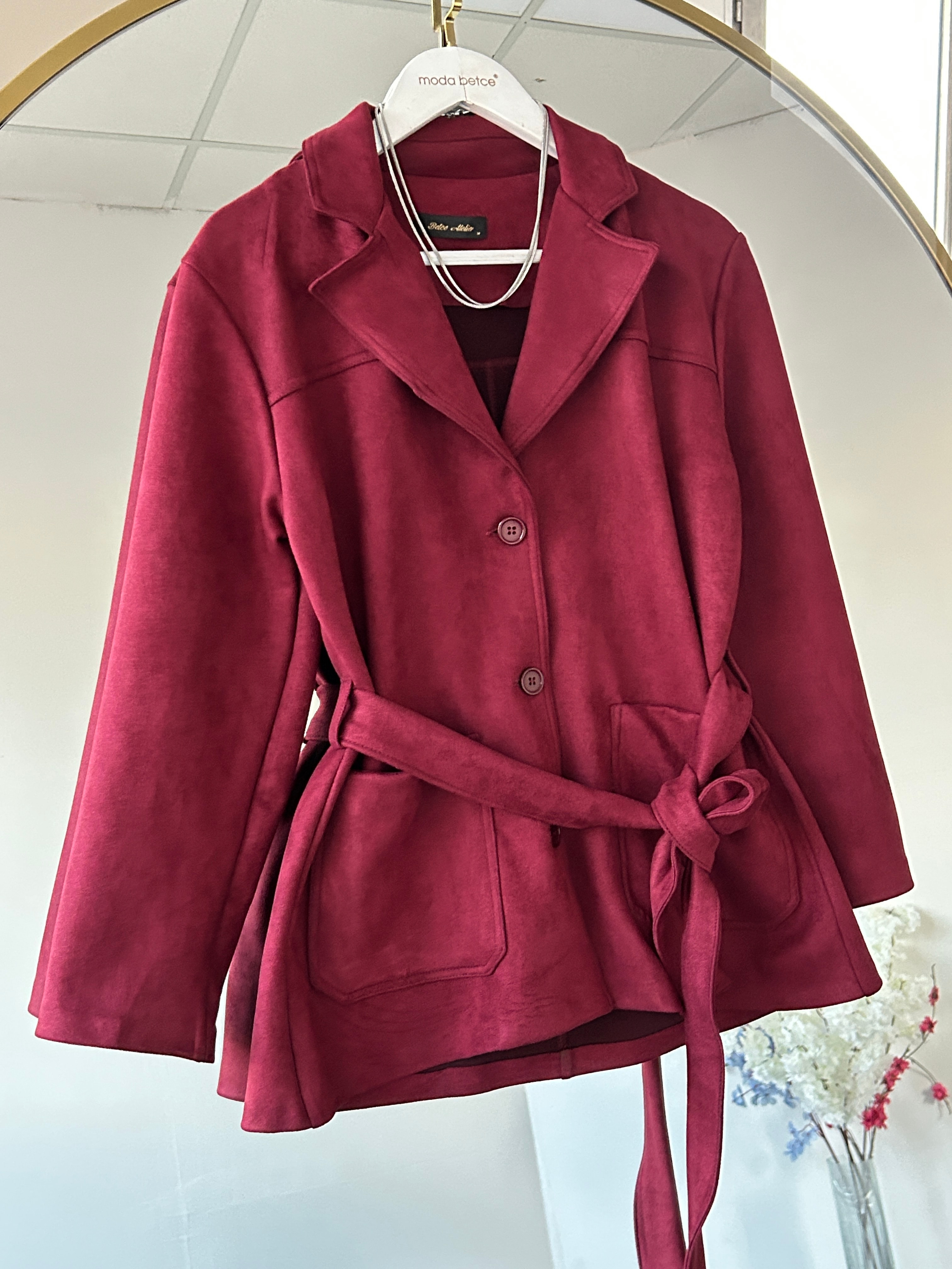 Süet Berry Spor ceket Bordo