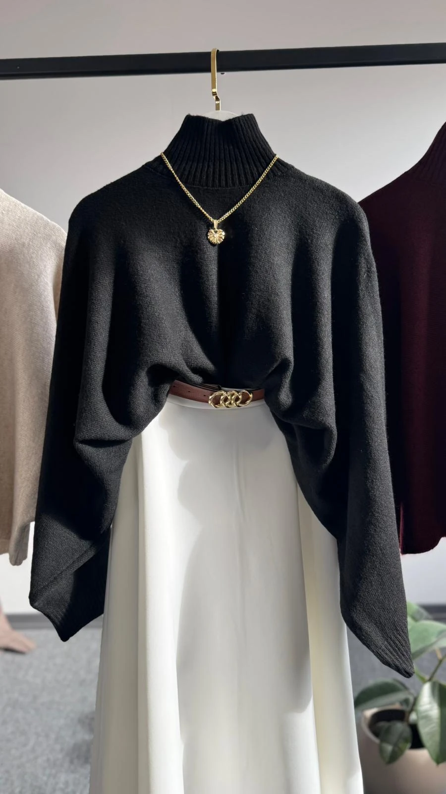 yeni yarasa kol yün kazak siyah