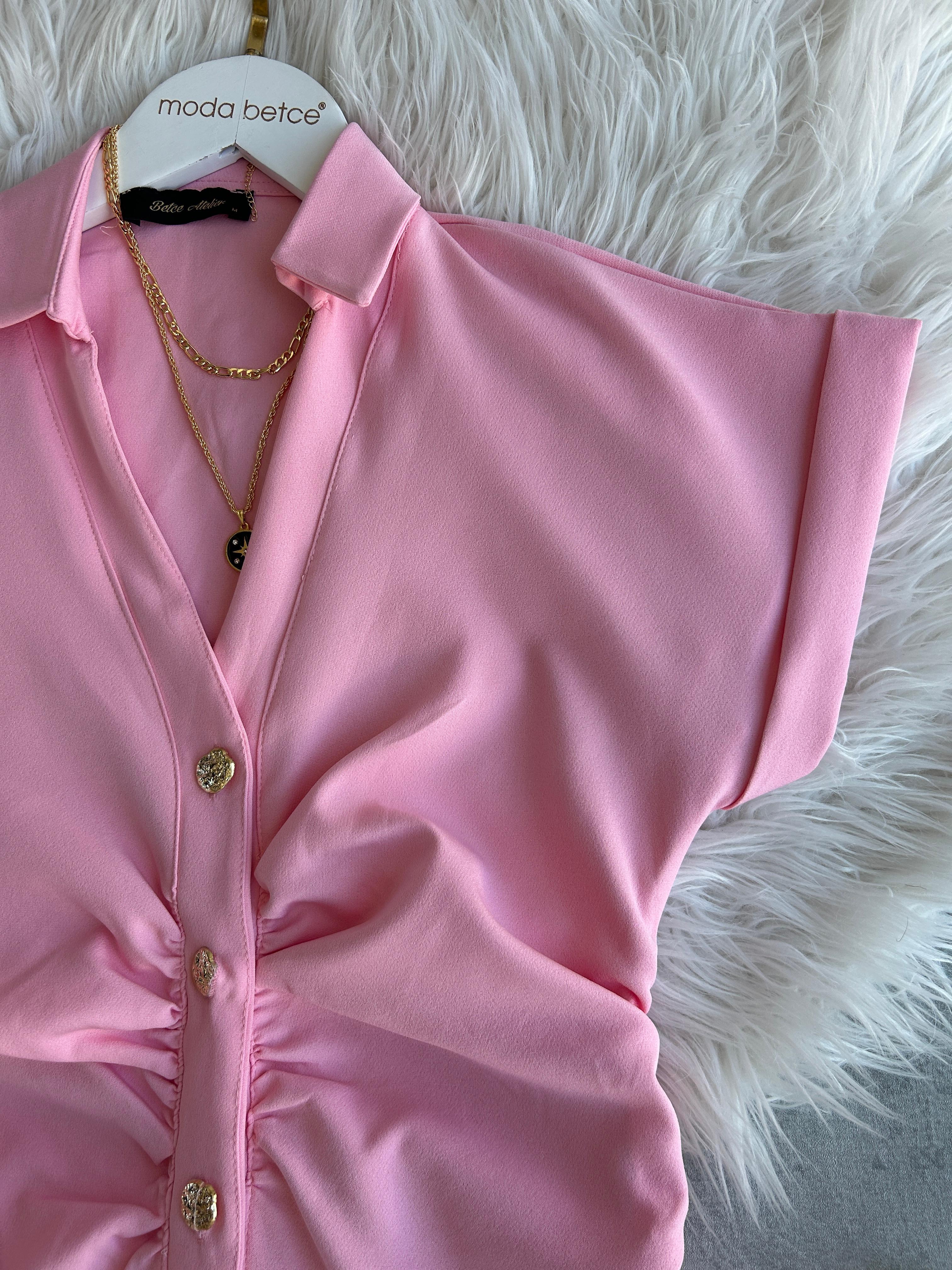Laura Gold düğmeli Pembe