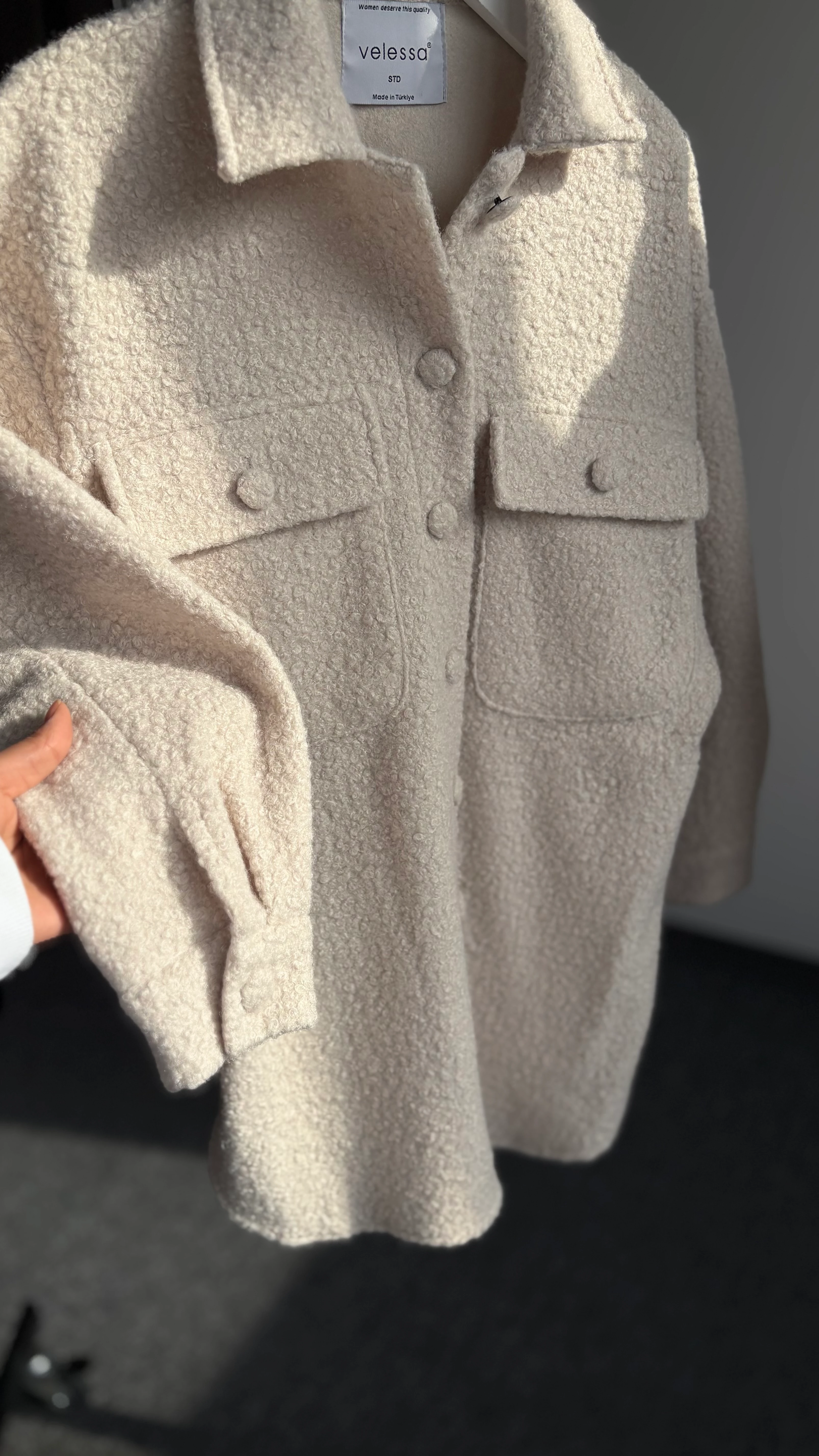 Yeni düz buklet gömlek Krem