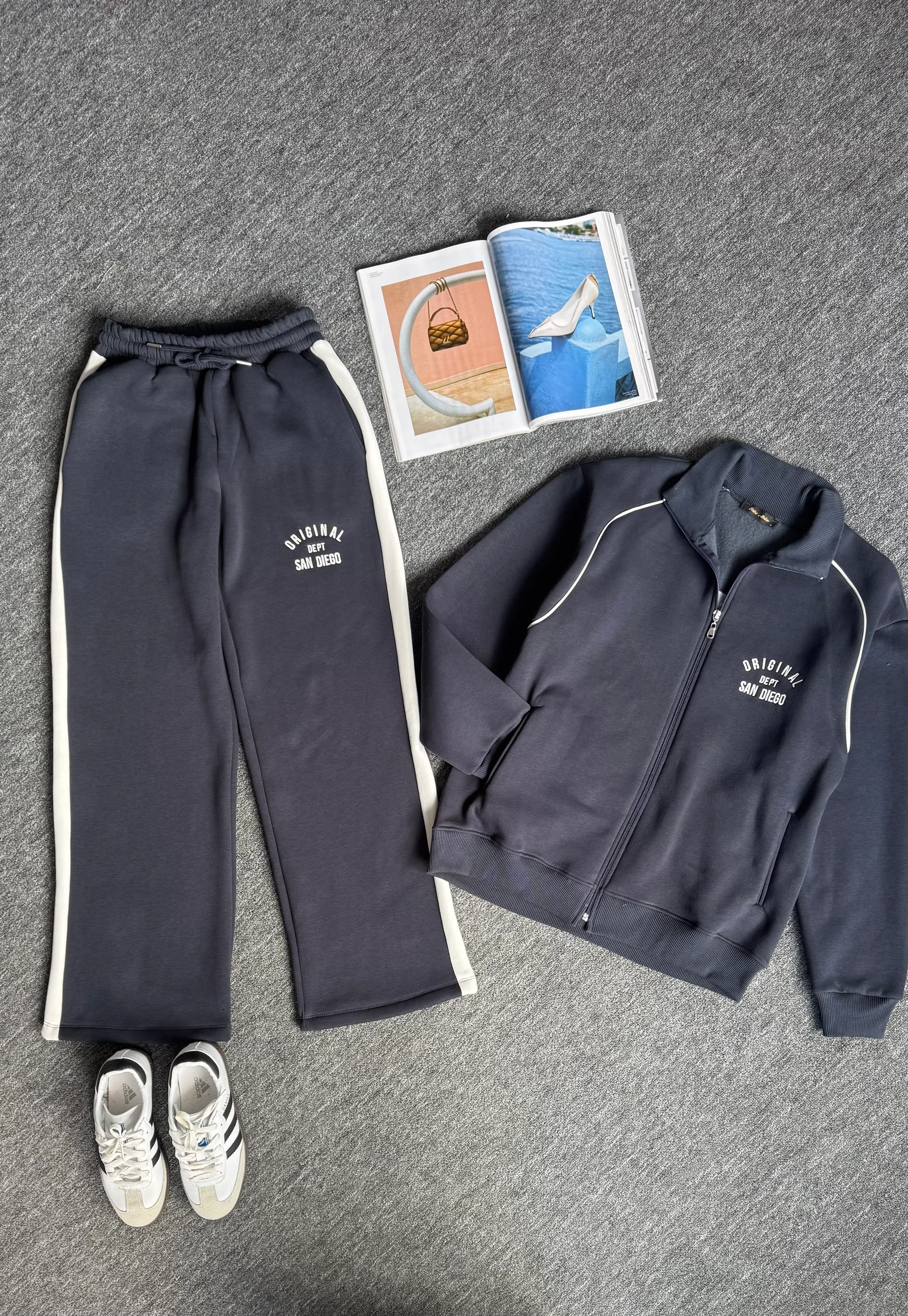 Diego nakışlı hırka eşofman takım antrasit