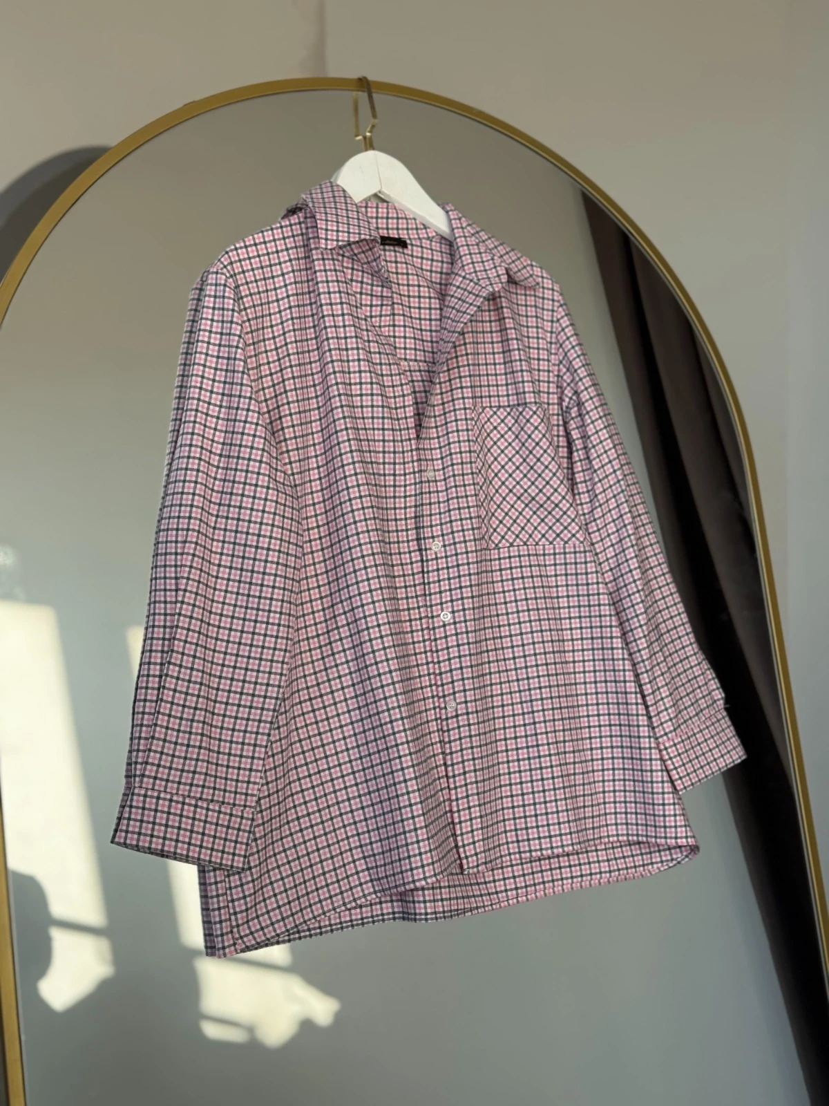 Yeni Ekoseli oversize gömlek  50 beyaz