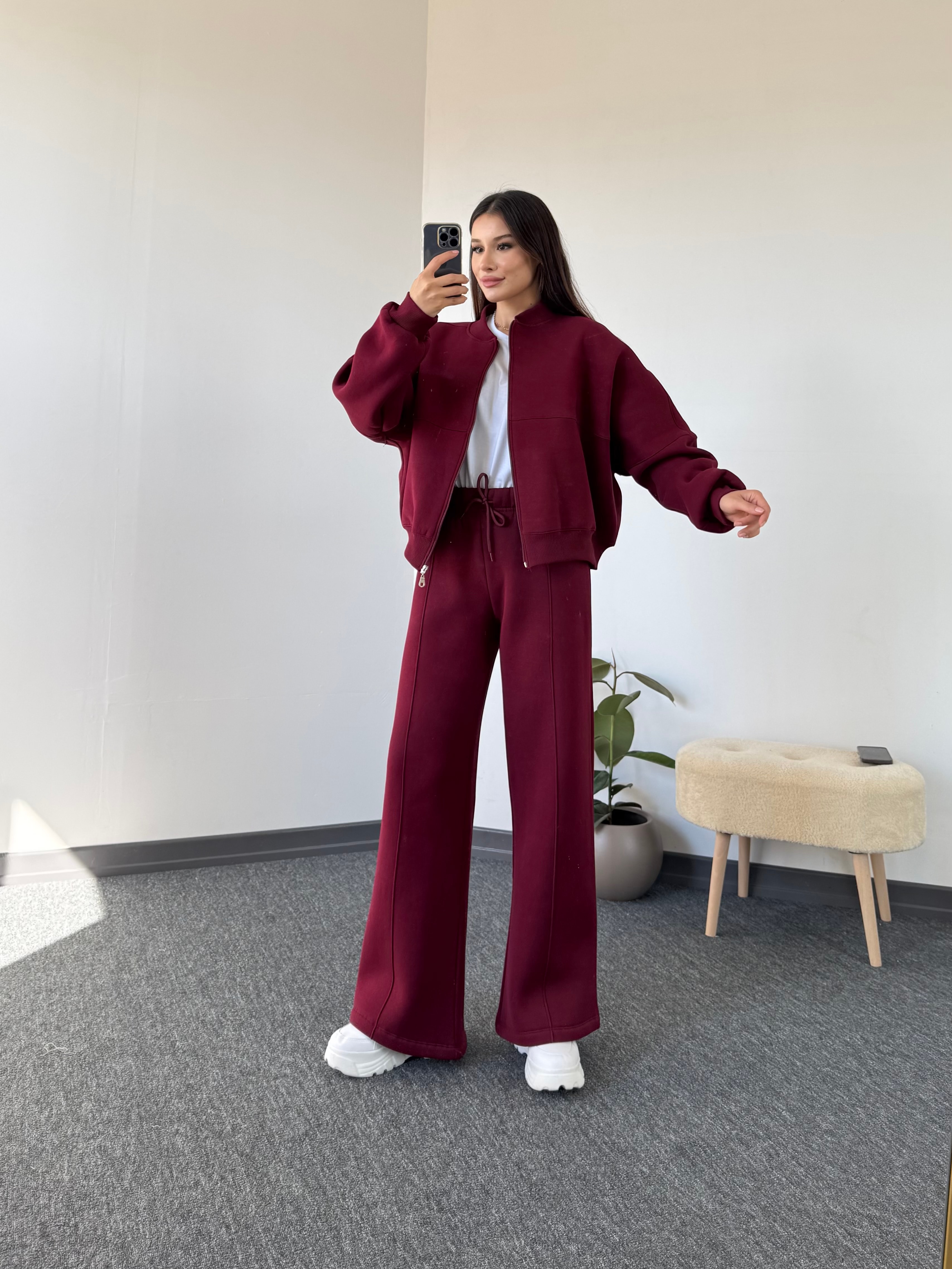 Violet hırka alt eşofman takım bordo