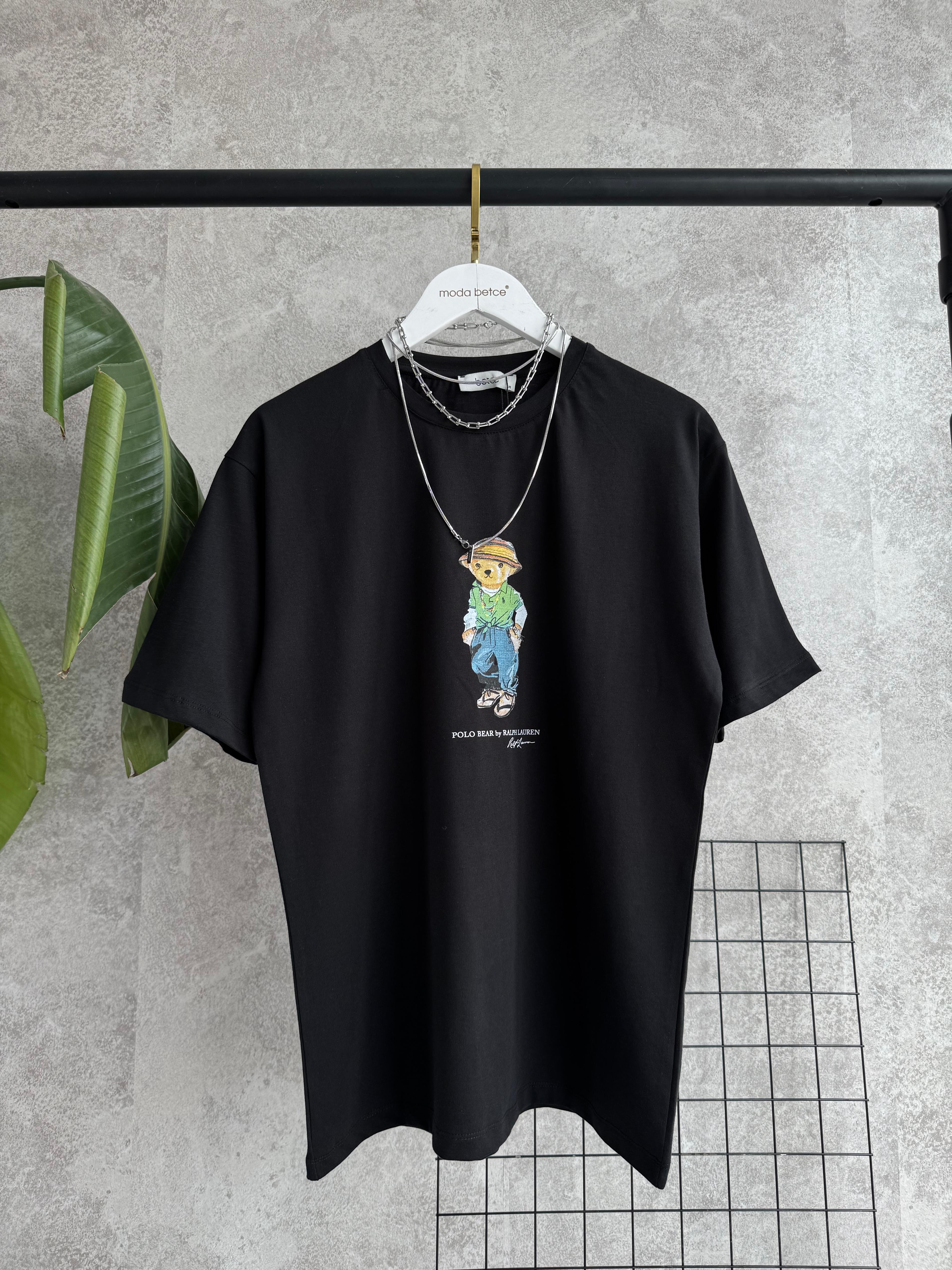 Oversize Polo Bear Siyah Tshirt