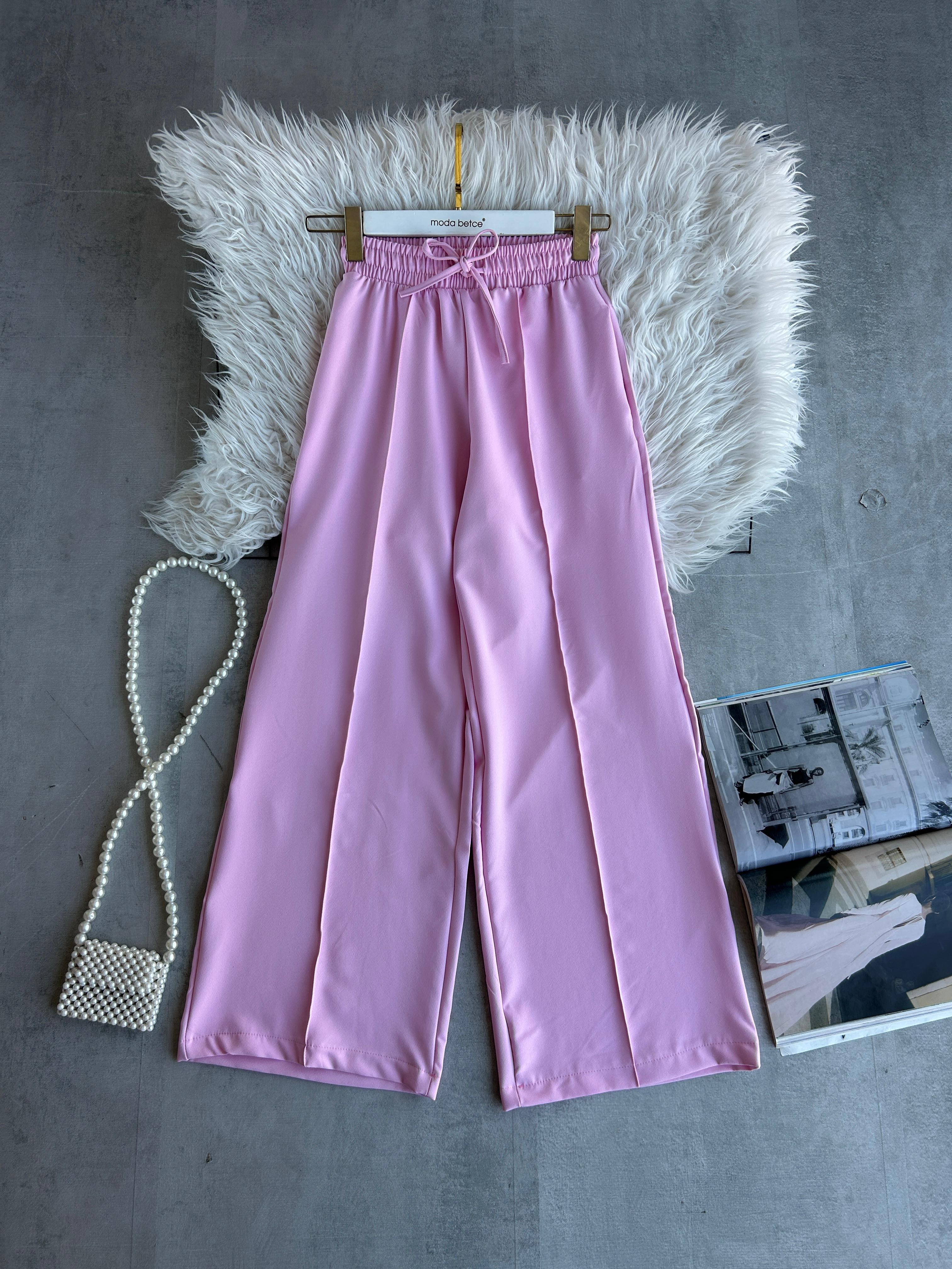 Almira Atlas Kumaş Pantolon pembe