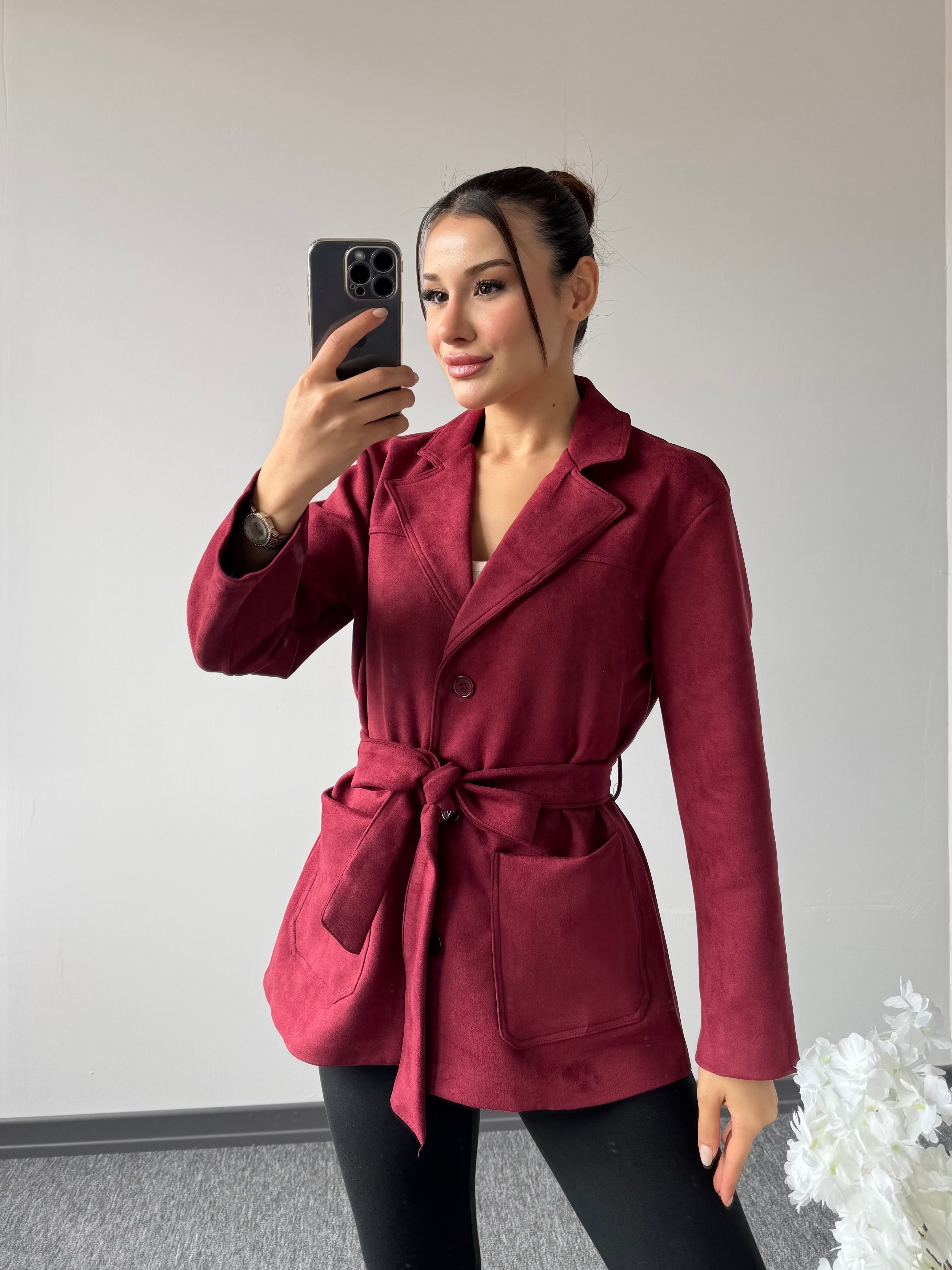 Süet Berry Spor ceket Bordo