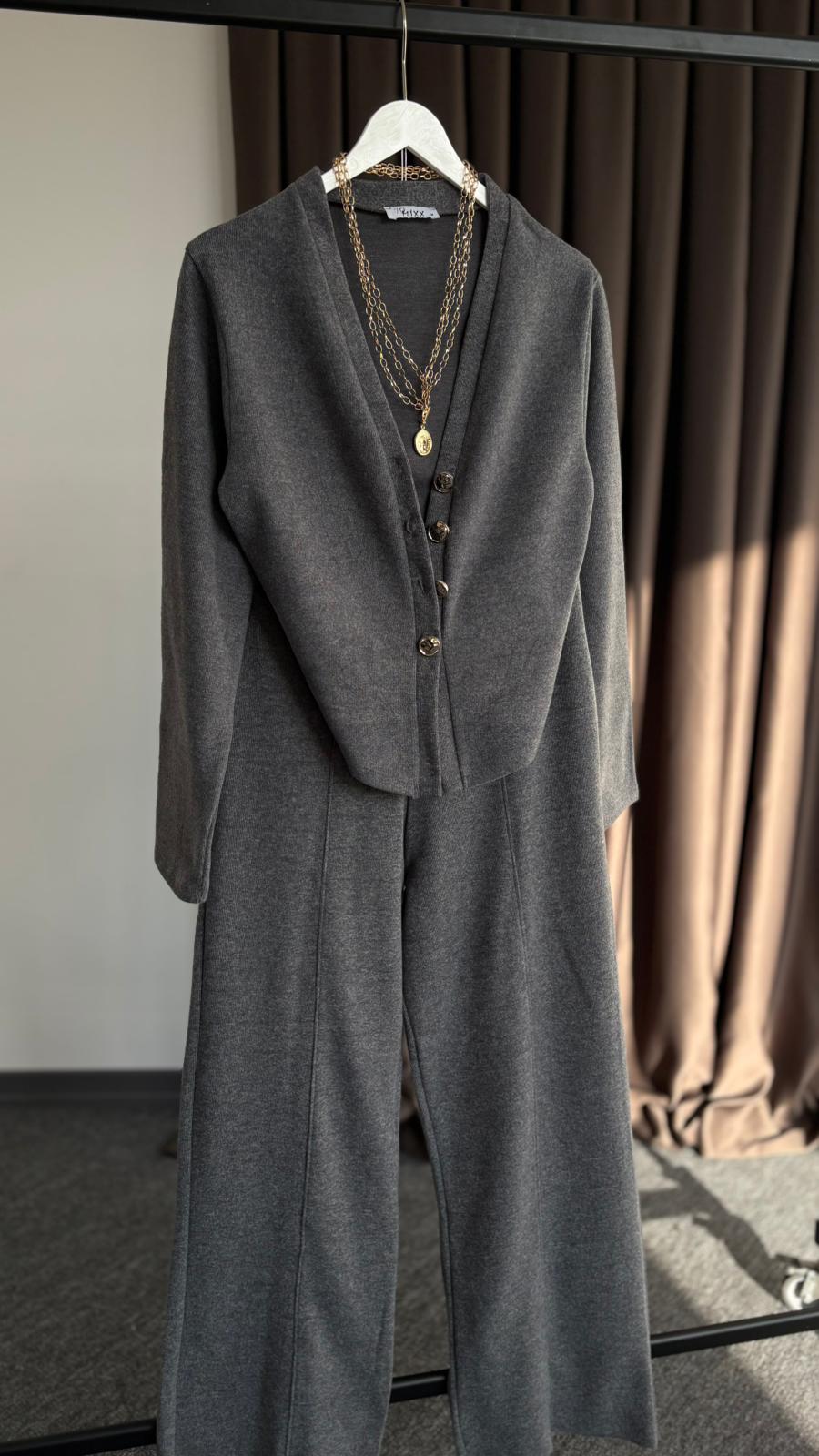 Aliza gold düğme takım GRİ