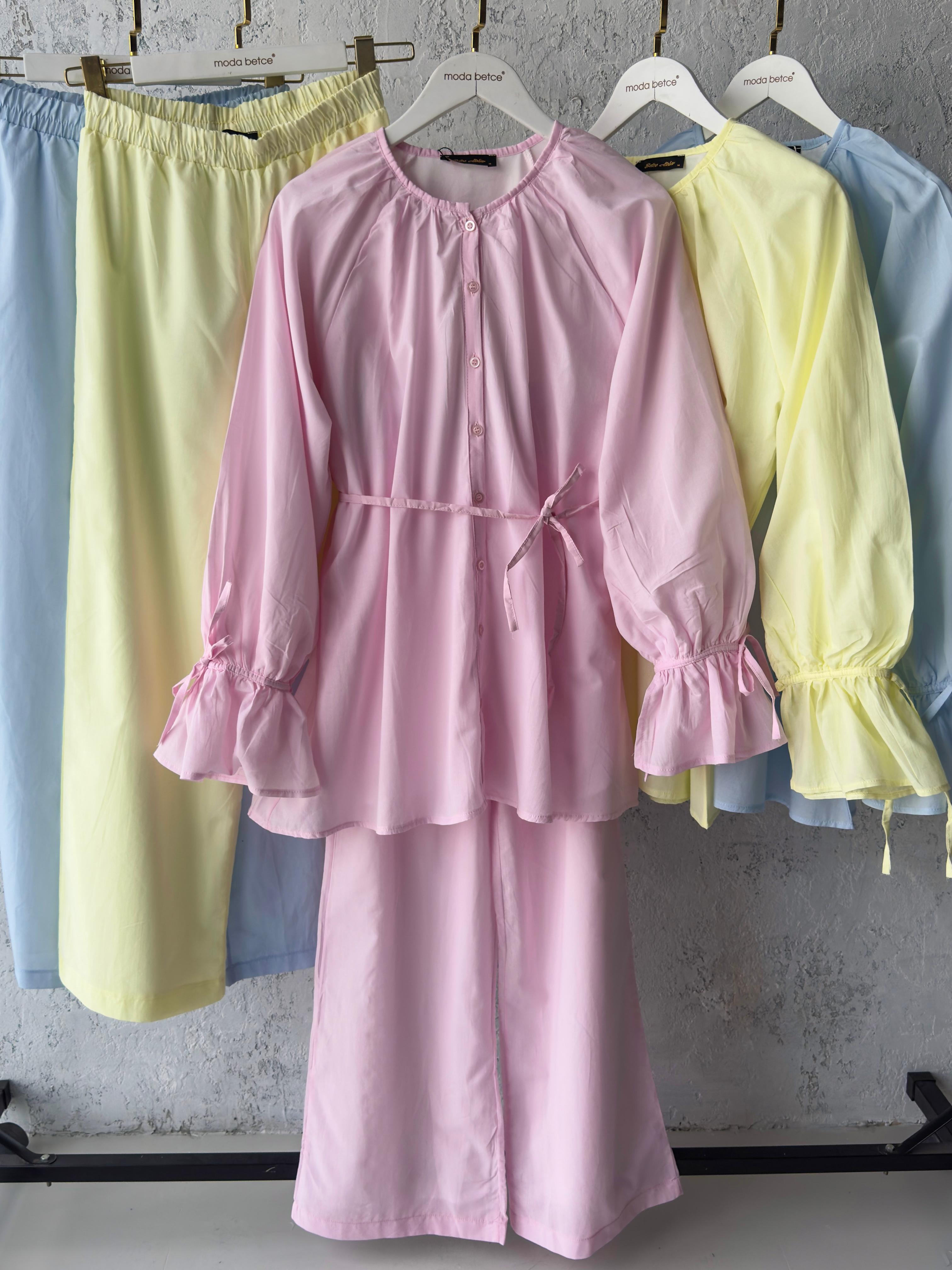 Venesa Tunik Pantolon astarlı vual takım  - PEMBE