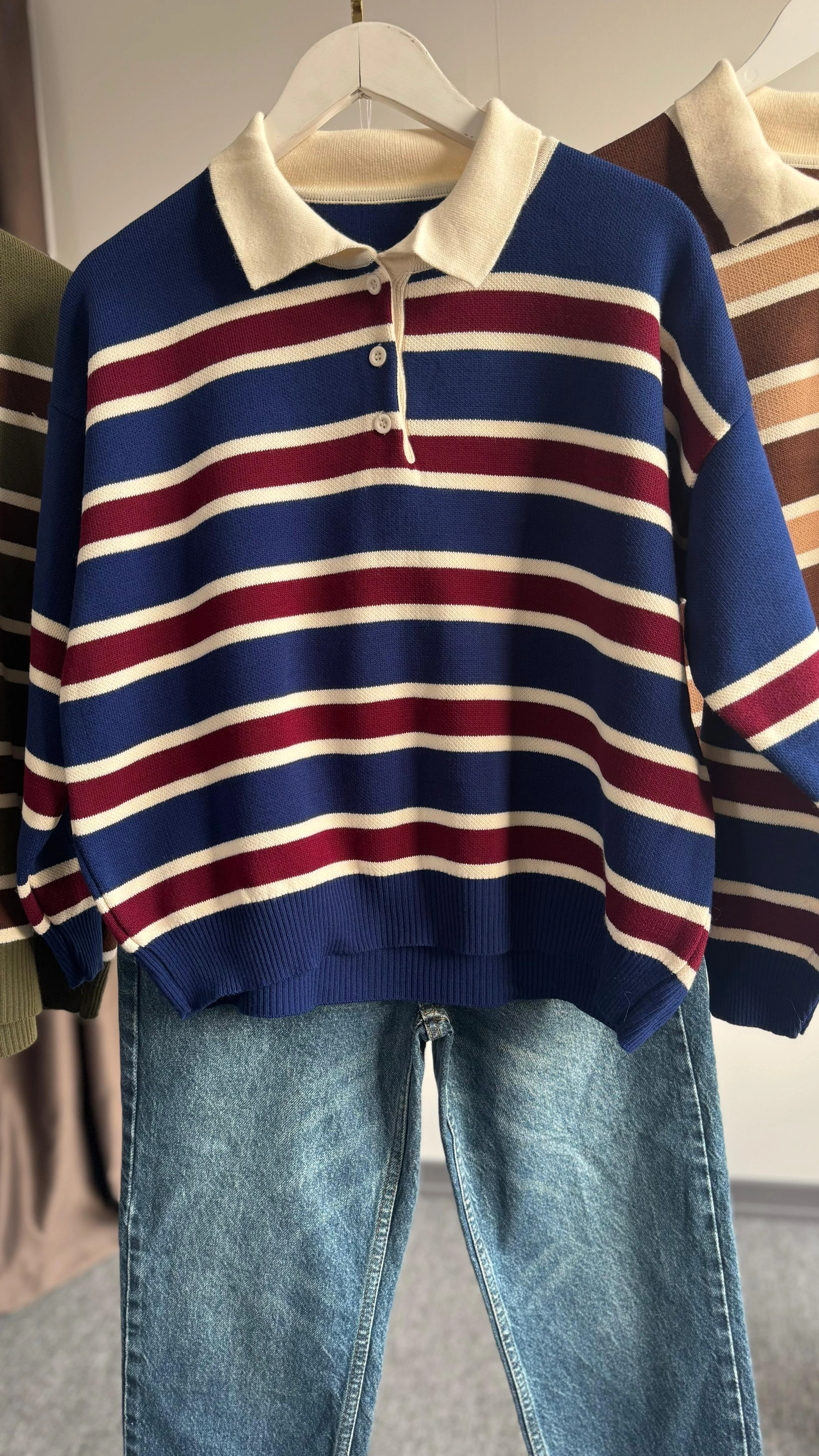 Yeni sezon çizgili kazak lacivert