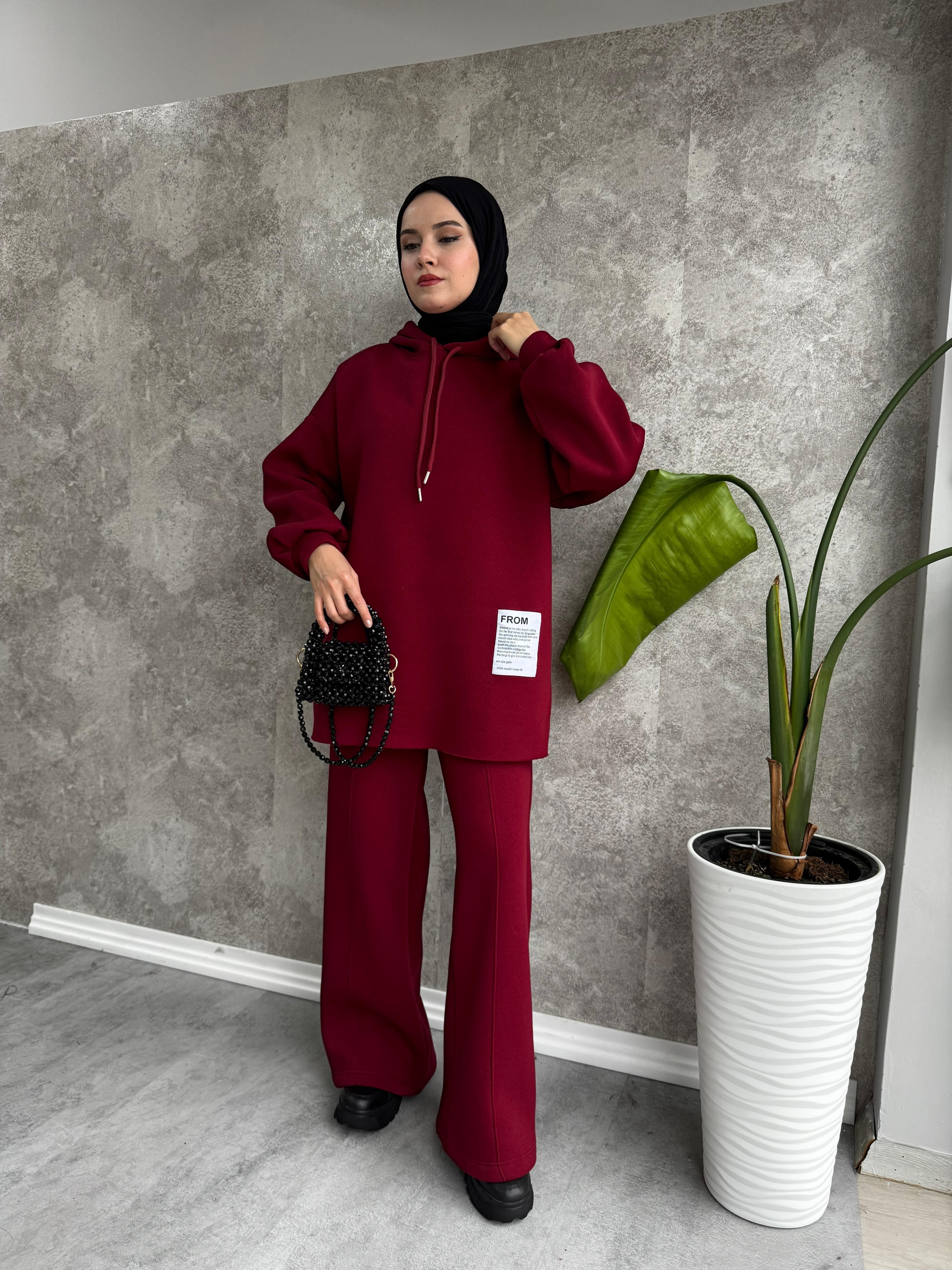 Oversize Etiket Detay Sweat Bordo