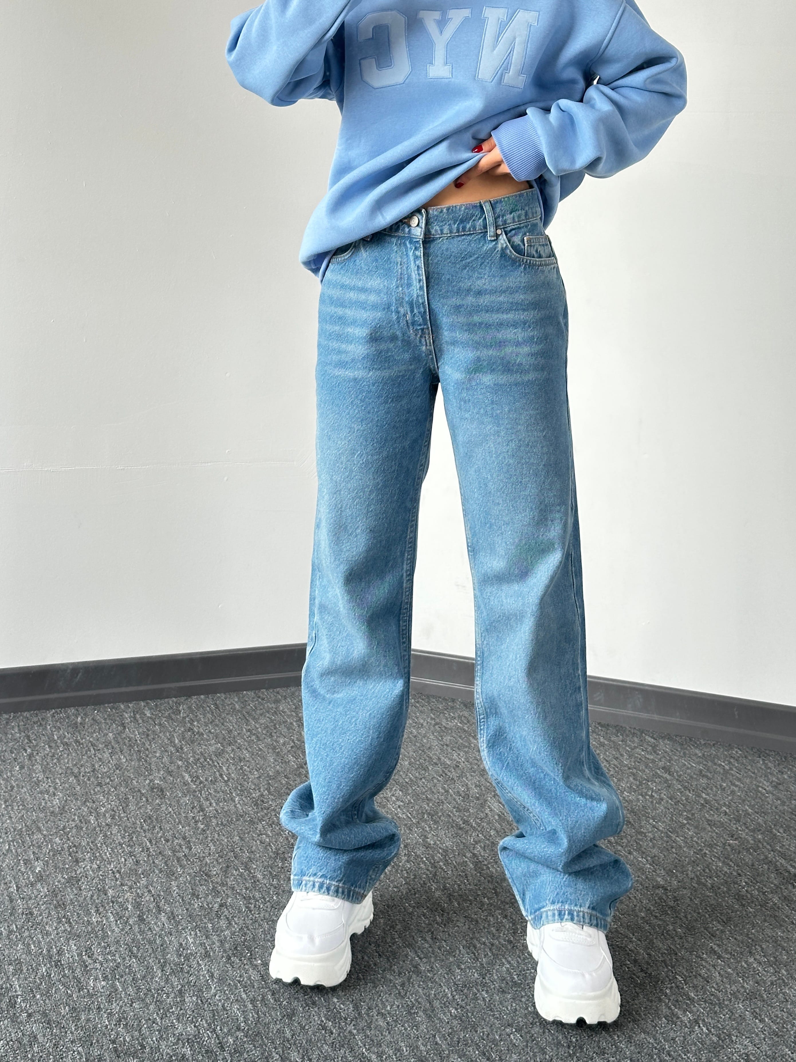 Straight yüksek bel mavi jean 