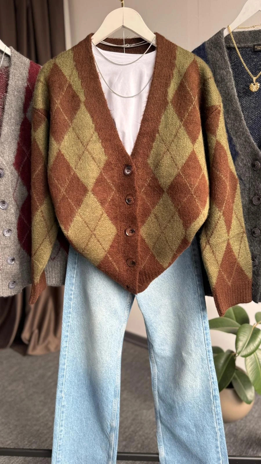 yeni baklava desenli hırka kahverengi