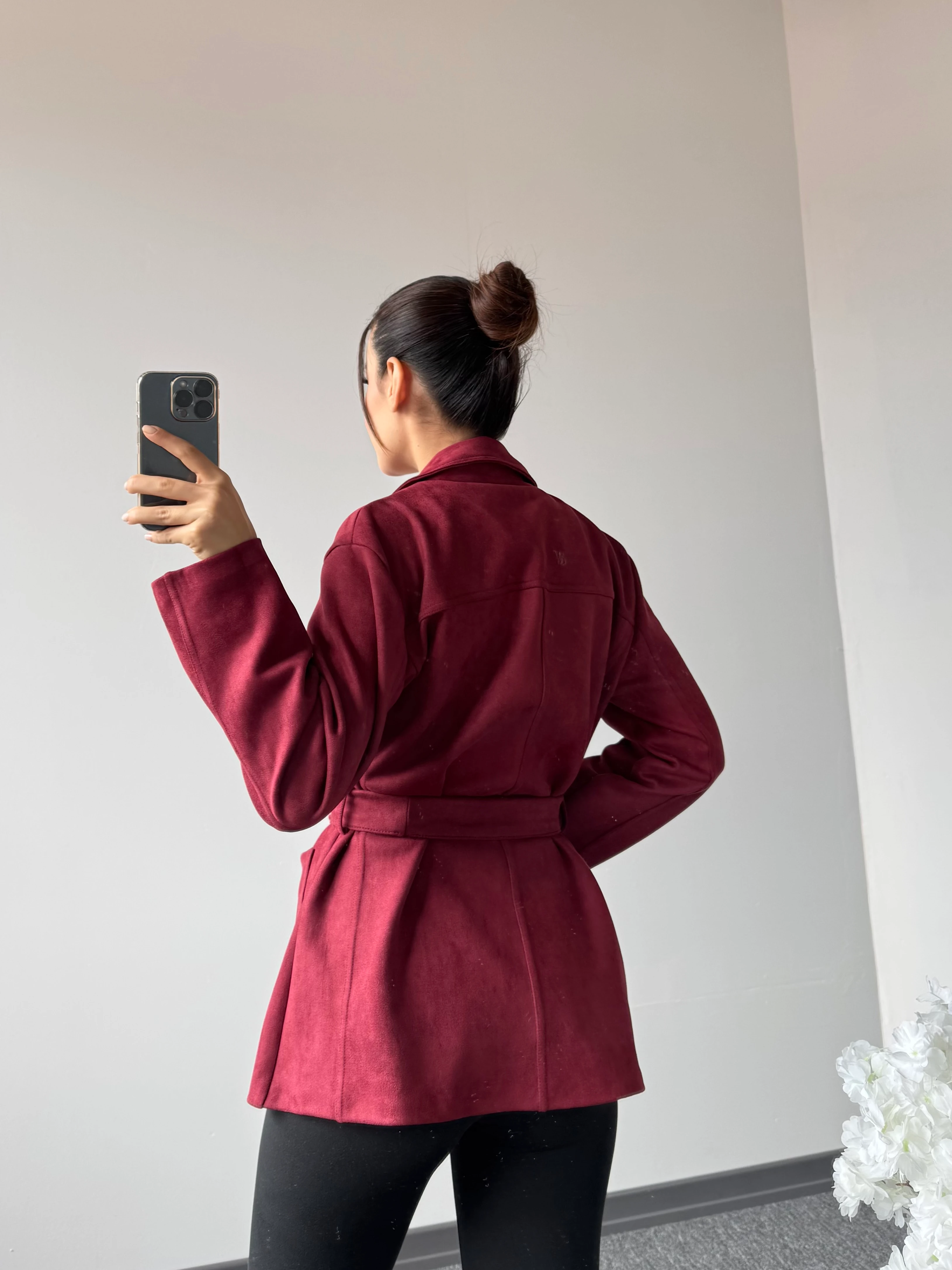 Süet Berry Spor ceket Bordo