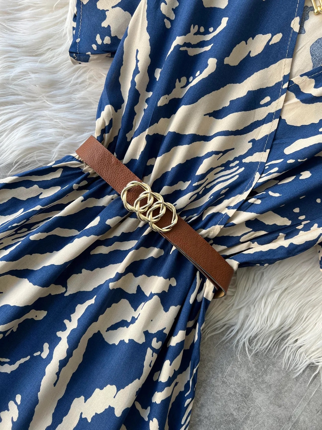 Kruvaze yaka indigo zayna elbise