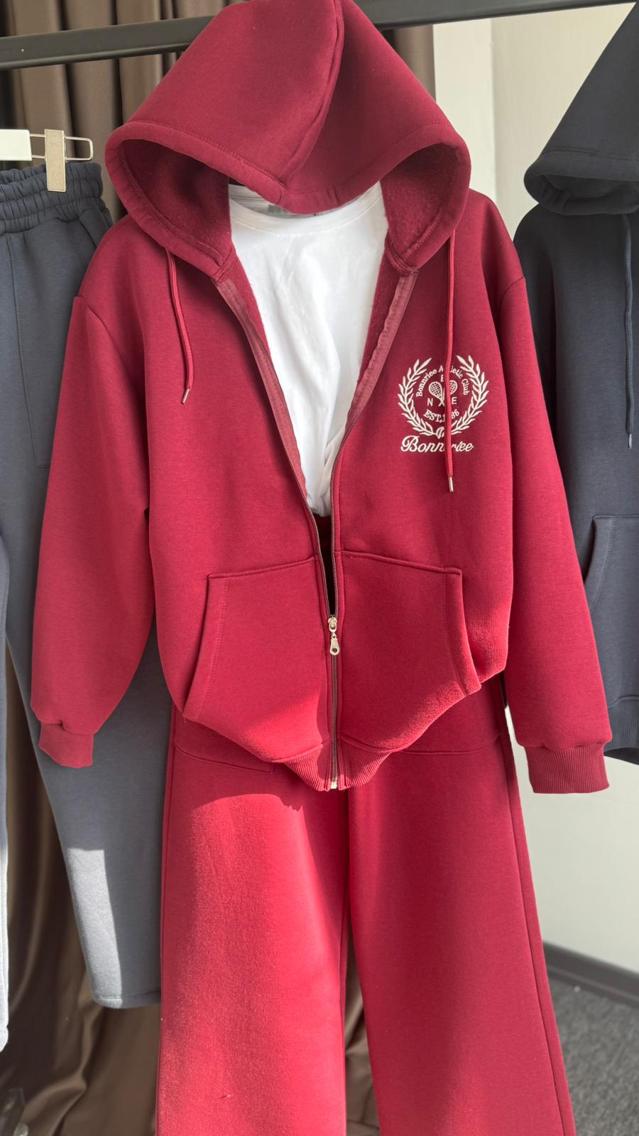 Bonneriee Nakışlı hırka eşofman takım Bordo