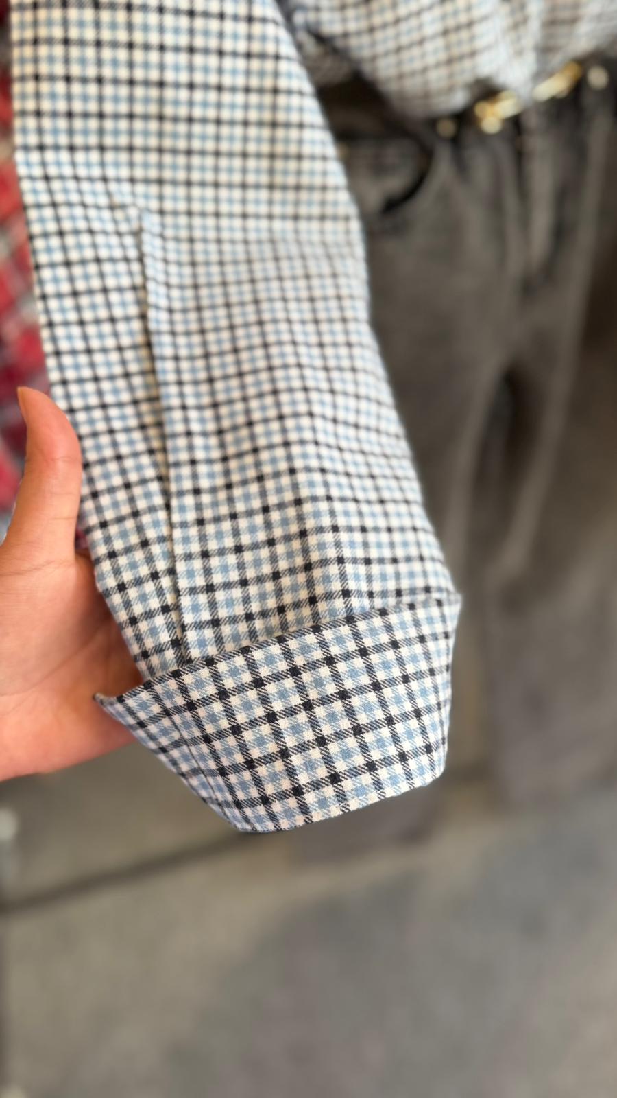 Yeni Ekoseli oversize gömlek Mavi