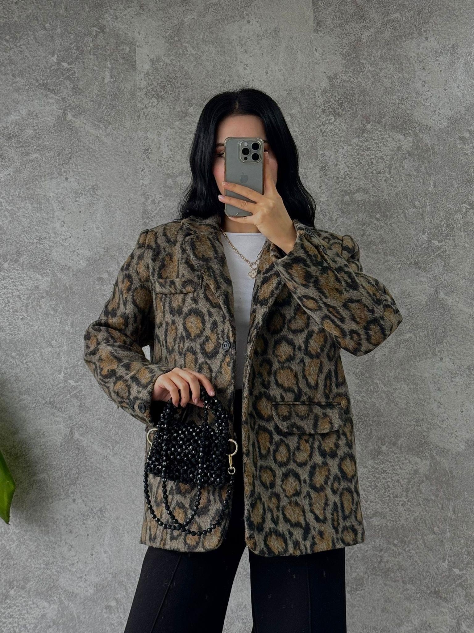 Leopar Kaşe Blazer Ceket