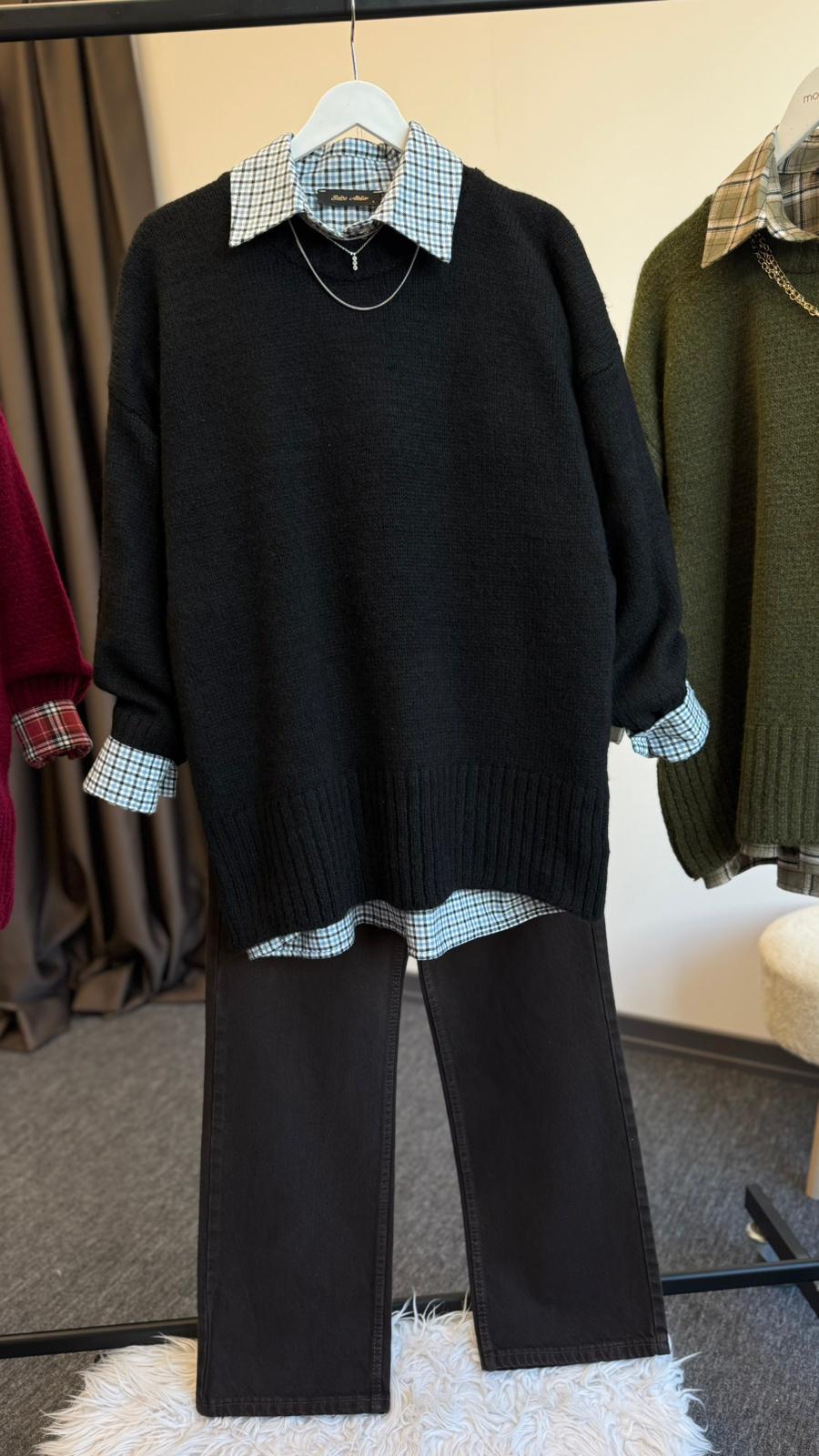 Massm Dutti standart yün kazak  Siyah