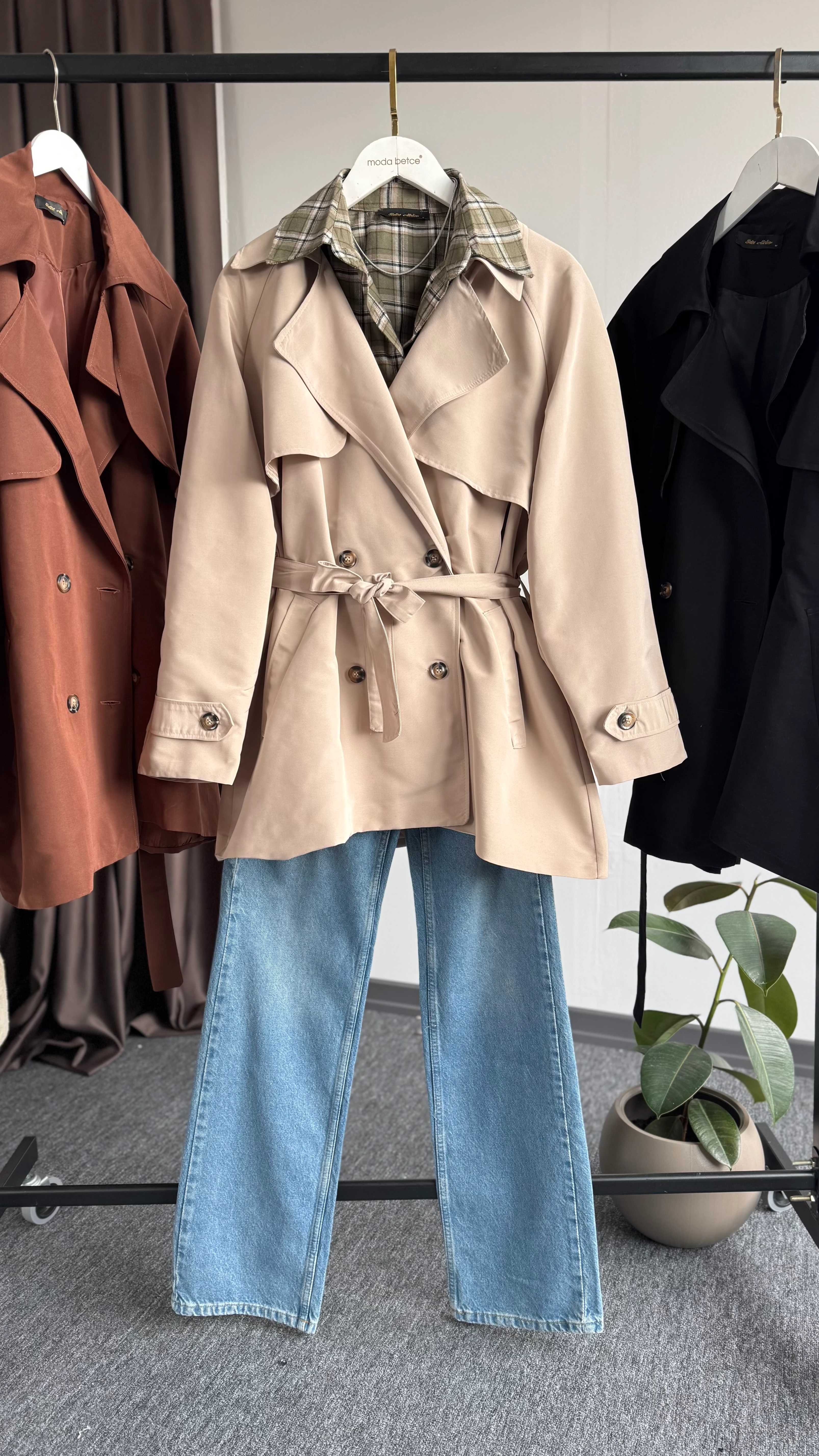 Perla uzun trençkot krem