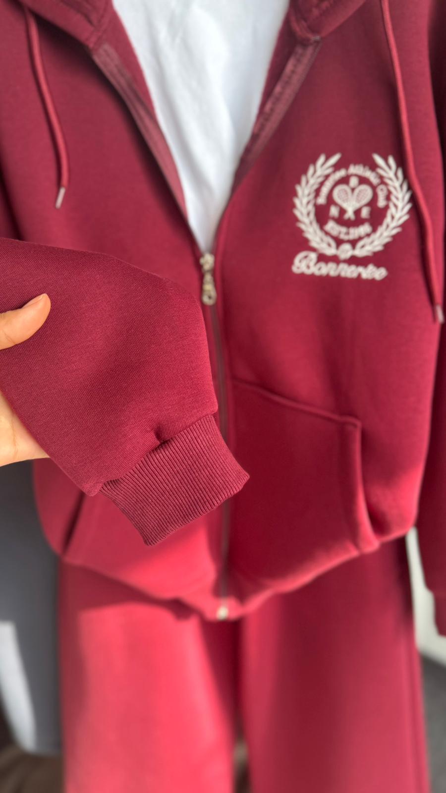 Bonneriee Nakışlı hırka eşofman takım Bordo