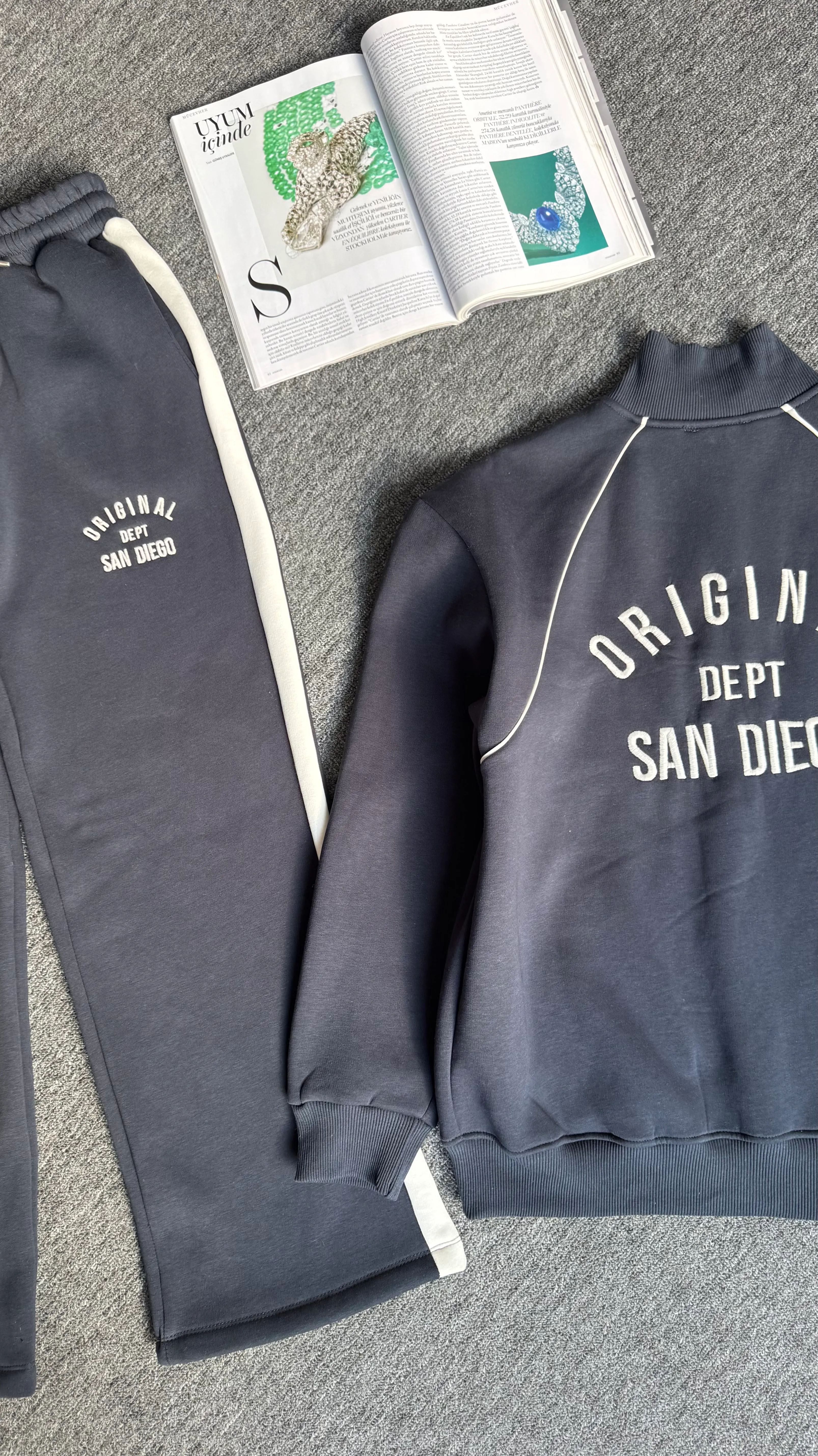 Diego nakışlı hırka eşofman takım antrasit