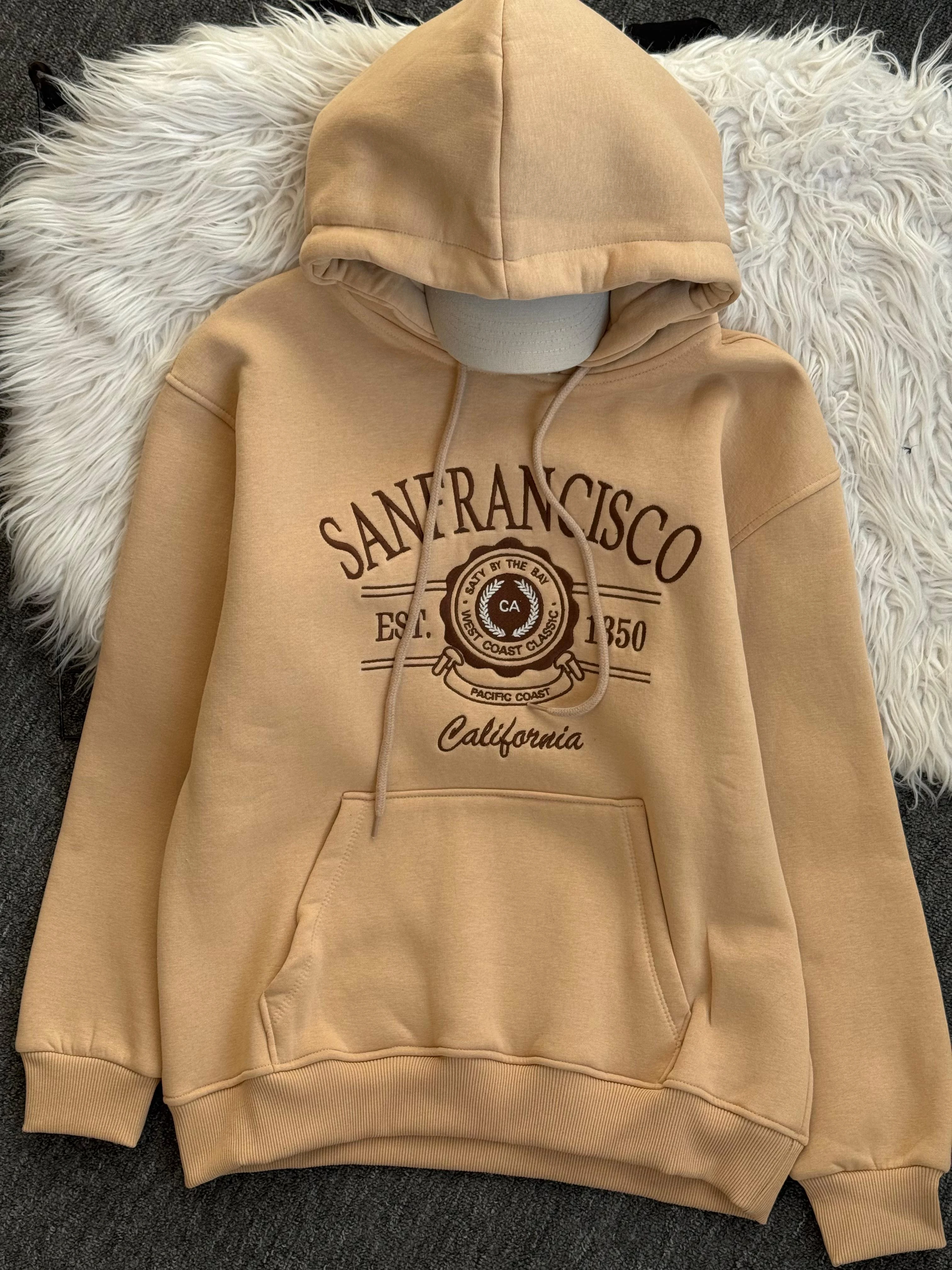 Sanfırancısco nakışlı swetshirt Bej