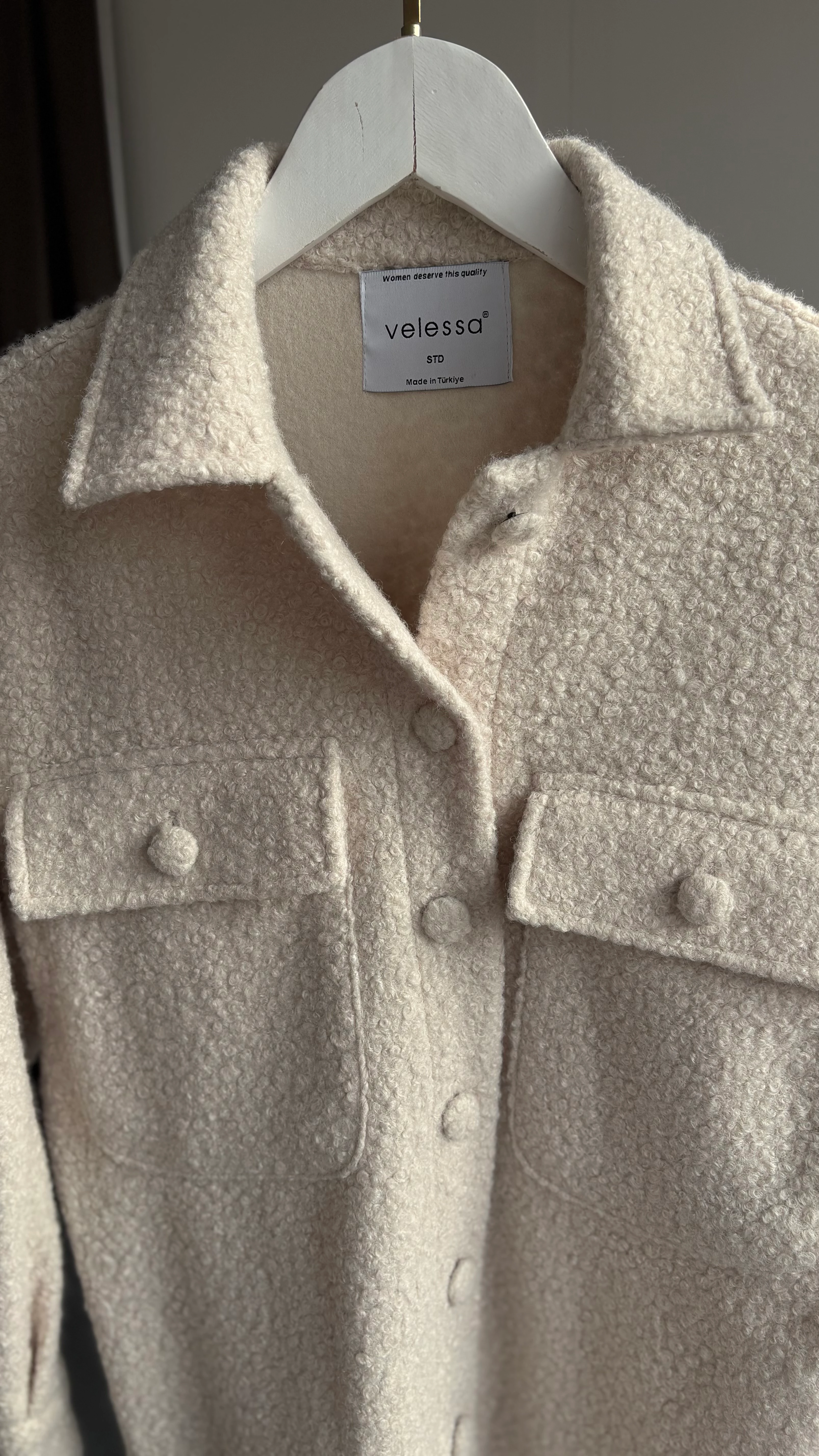 Yeni düz buklet gömlek Krem