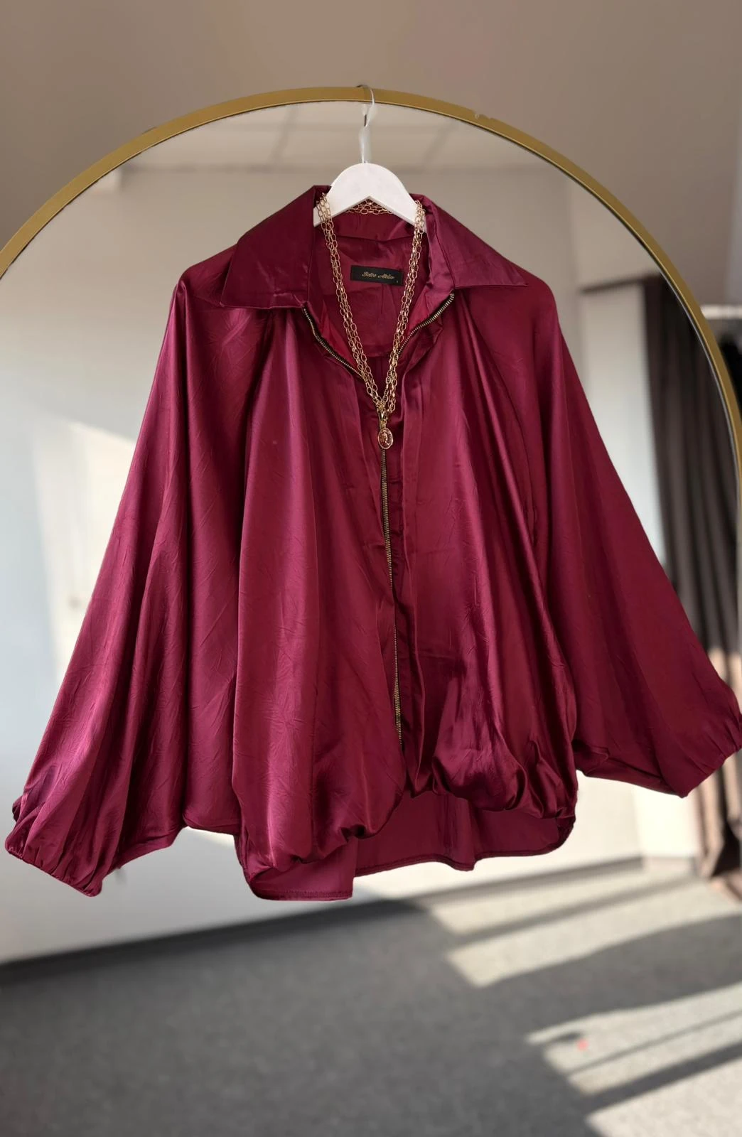 Zra kraşlı saten bomber ceket Bordo