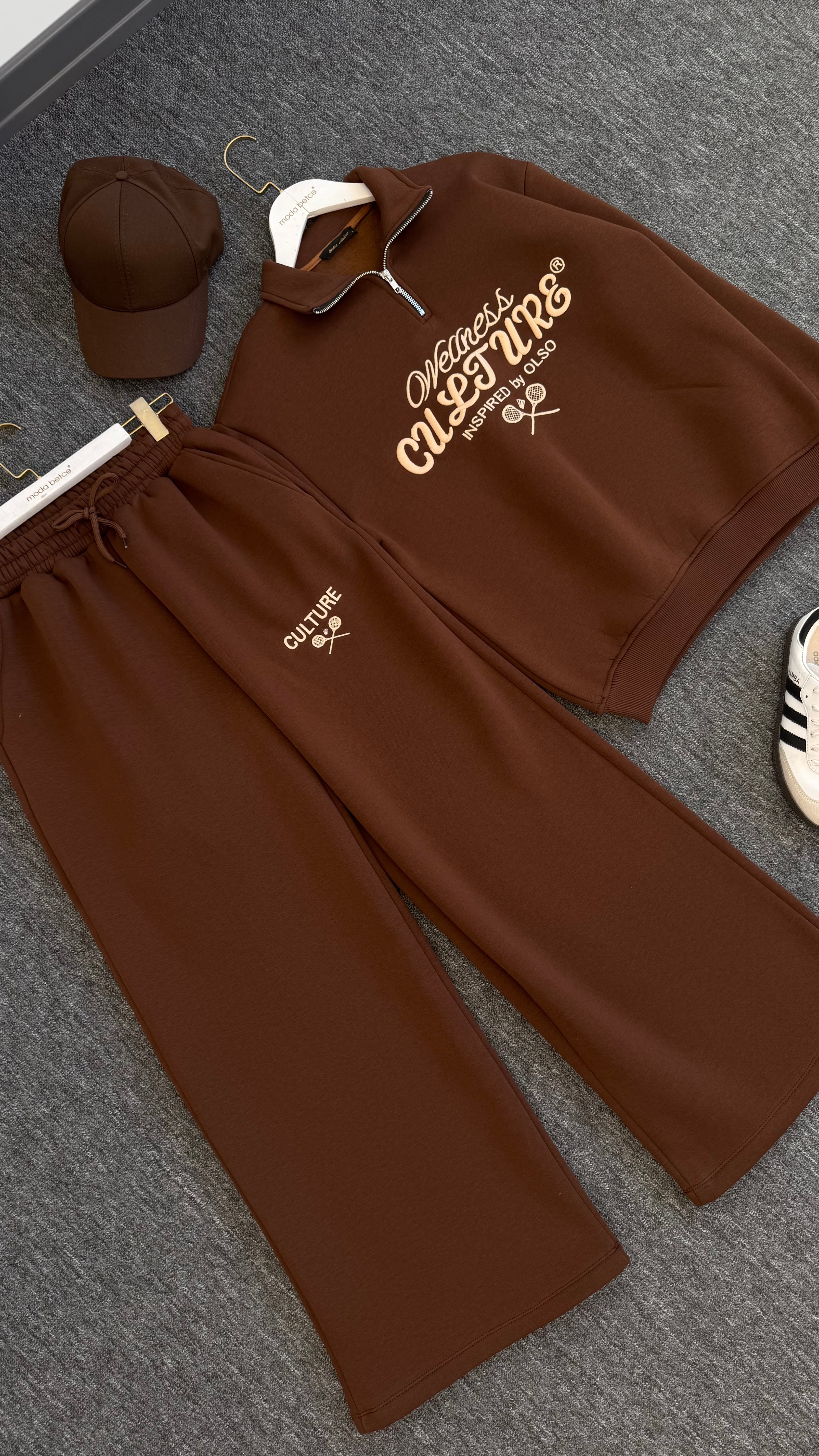 culture nakışlı eşofman takım kahverengi