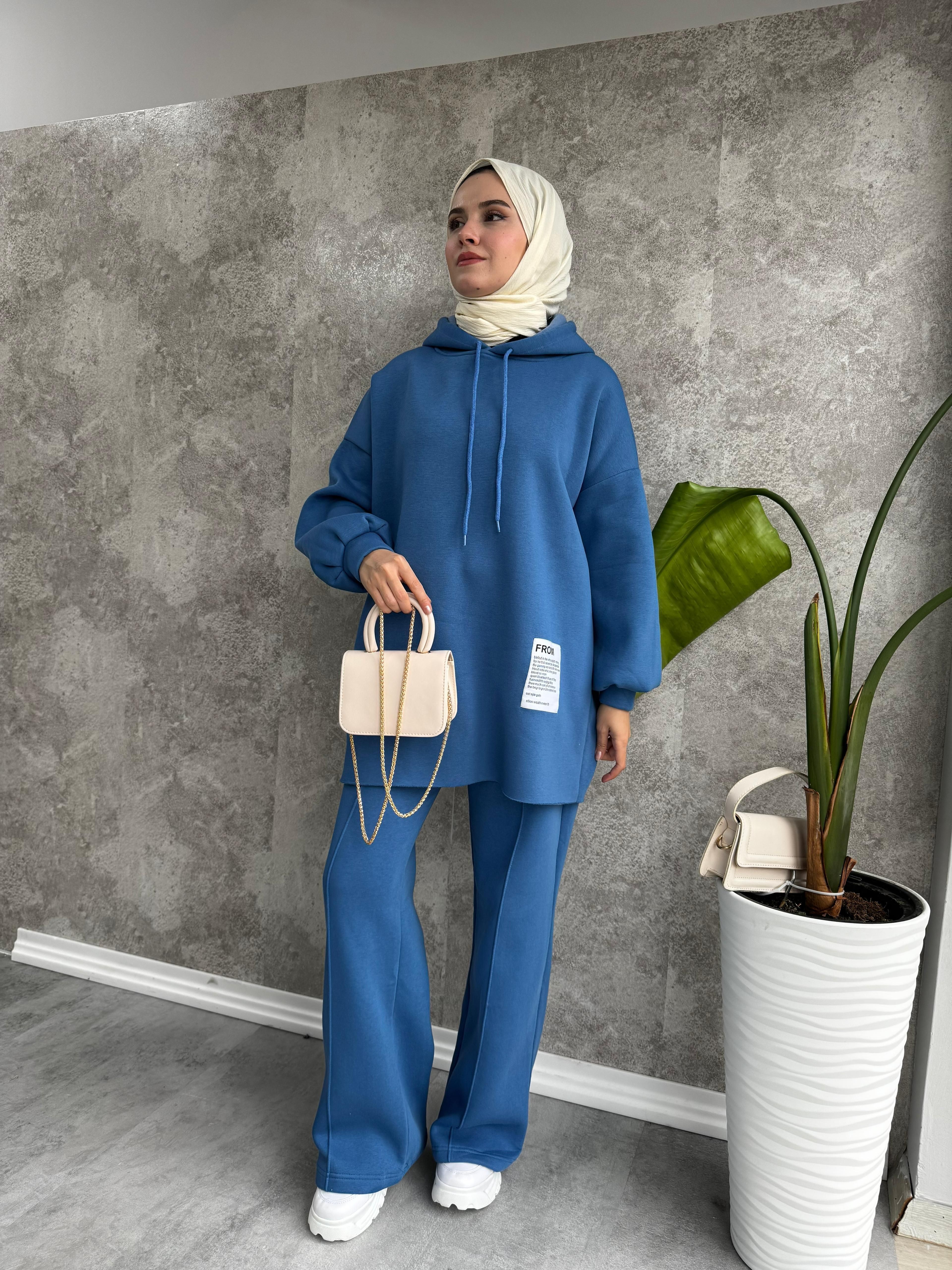 Oversize Etiket Detay Sweat İndigo Mavi