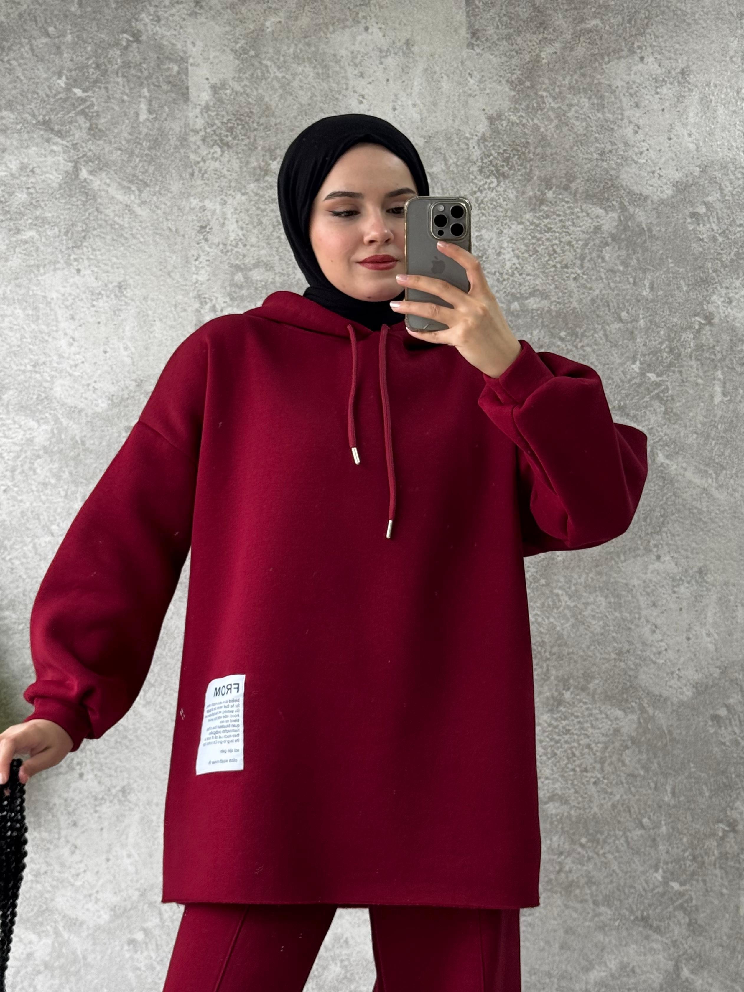 Oversize Etiket Detay Sweat Bordo