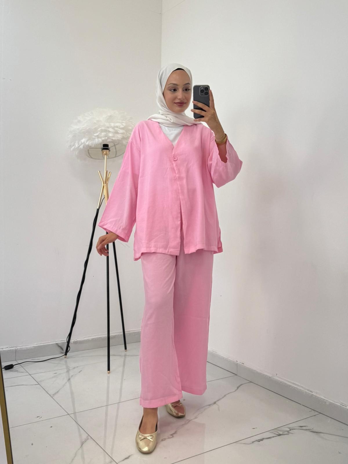 Balo tek düğmeli modal takım pembe