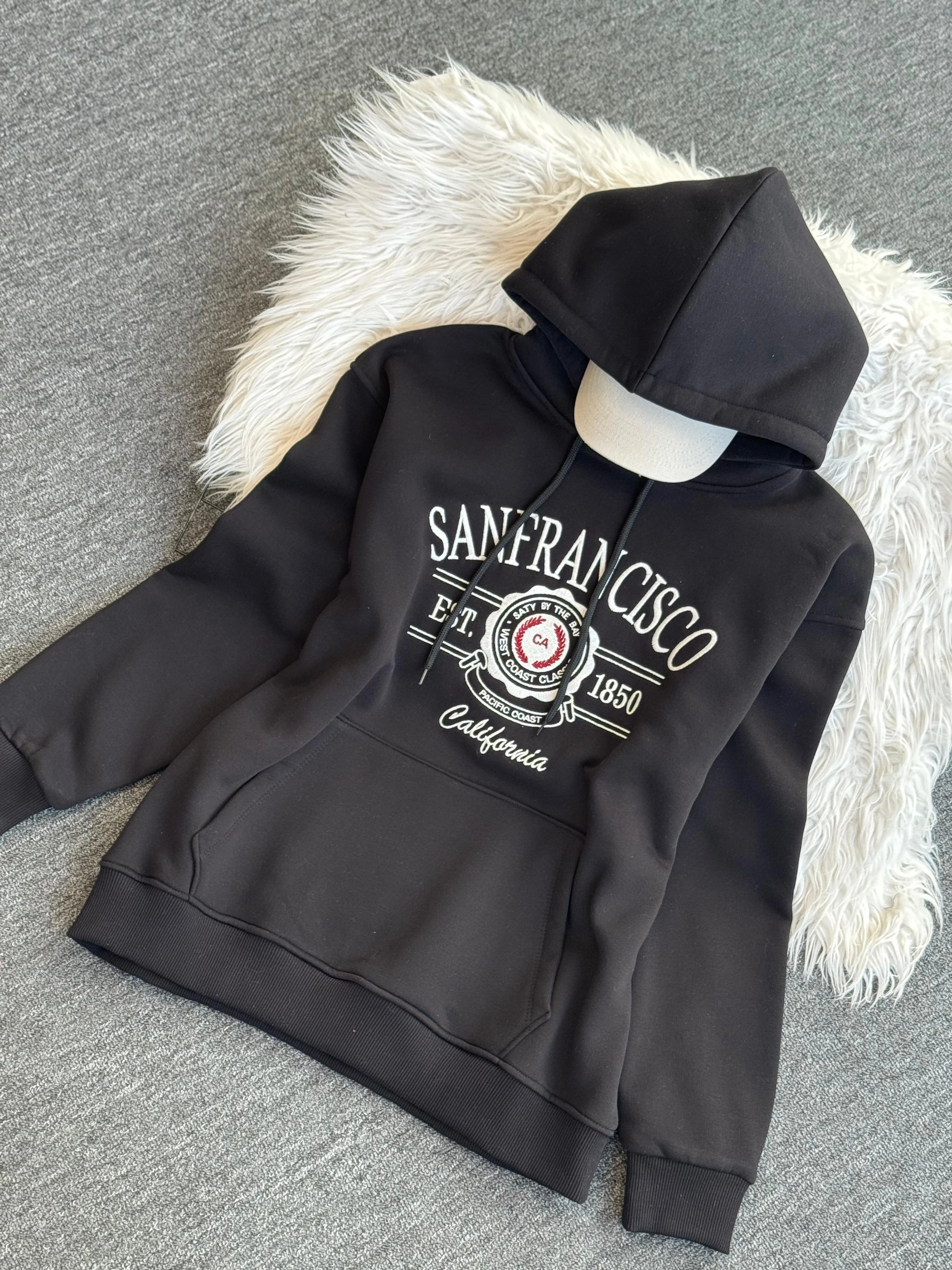 Sanfırancısco nakışlı sweatshirt Siyah