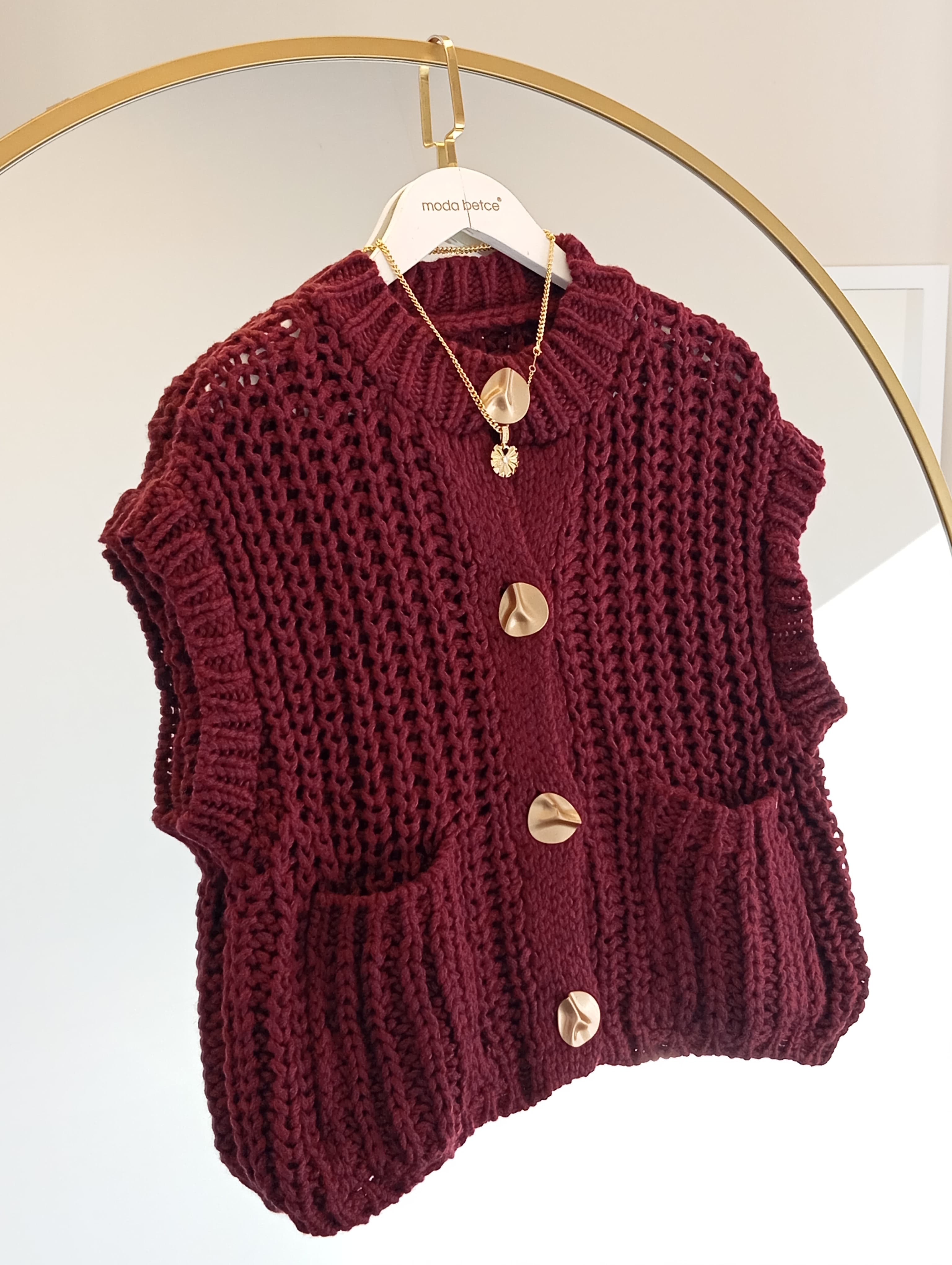 Yeni sezon örme Bordo yelek