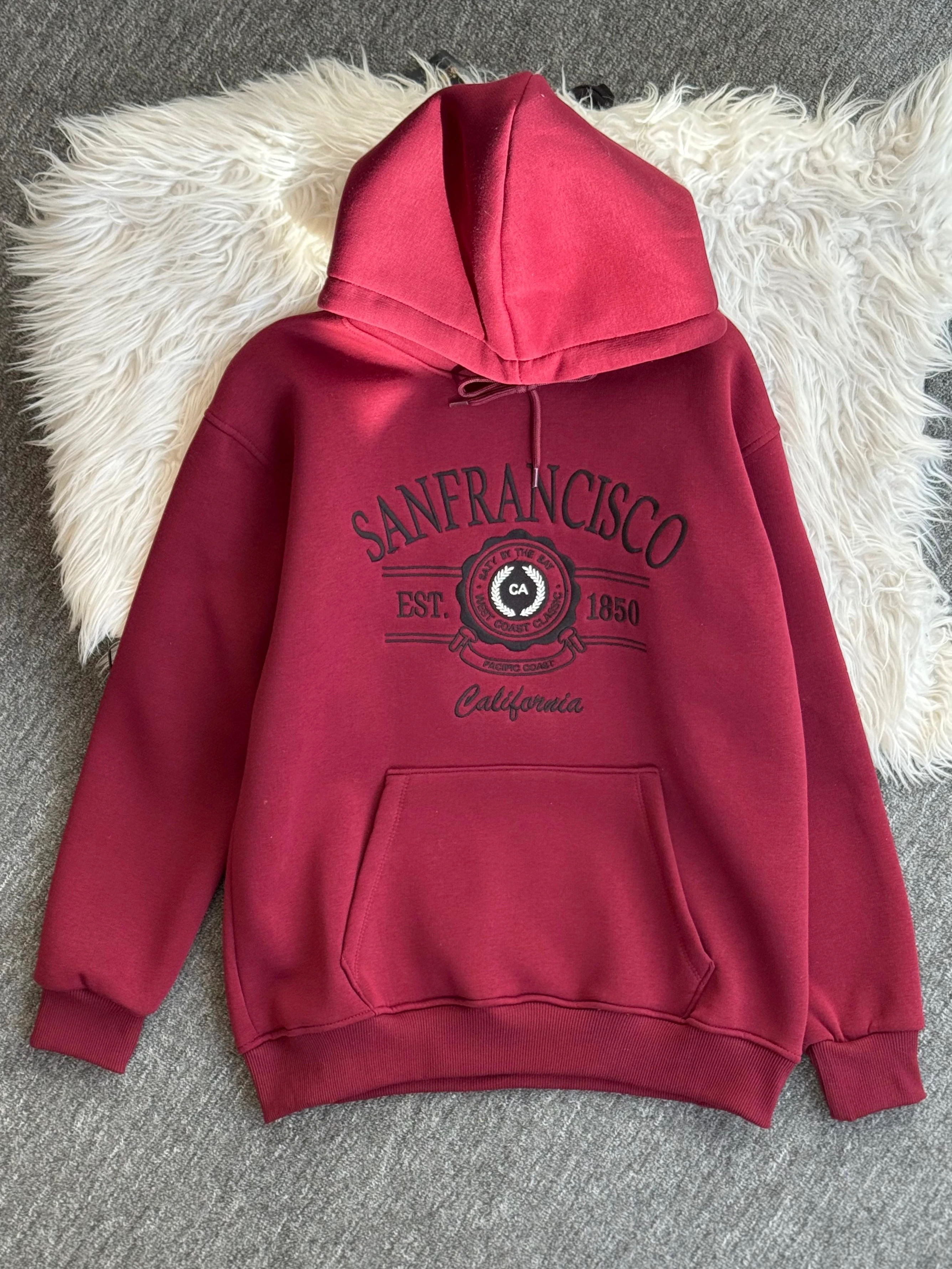 Sanfırancısco nakışlı sweatshirt Bordo