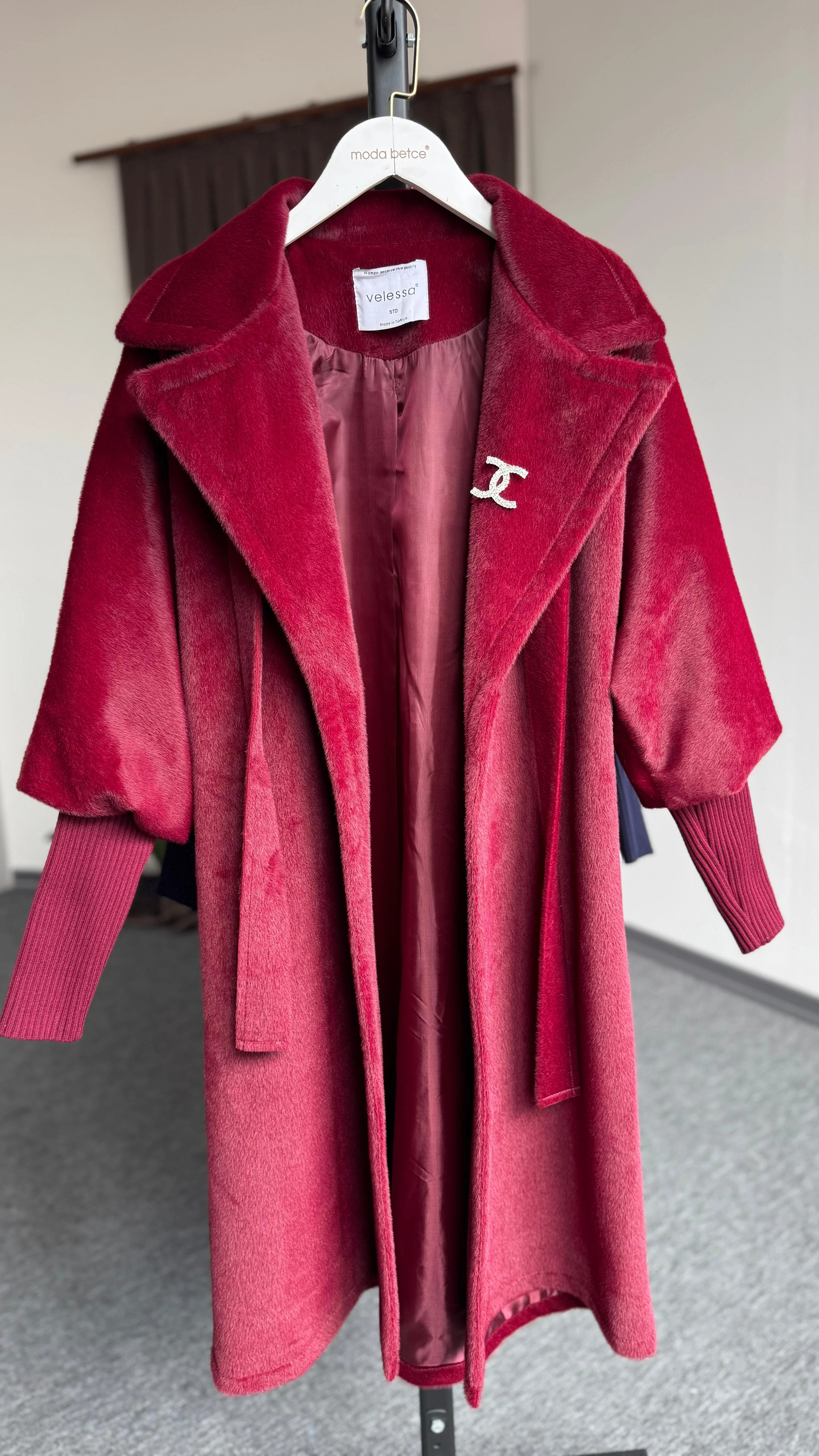 Fox kaşe kaban Bordo