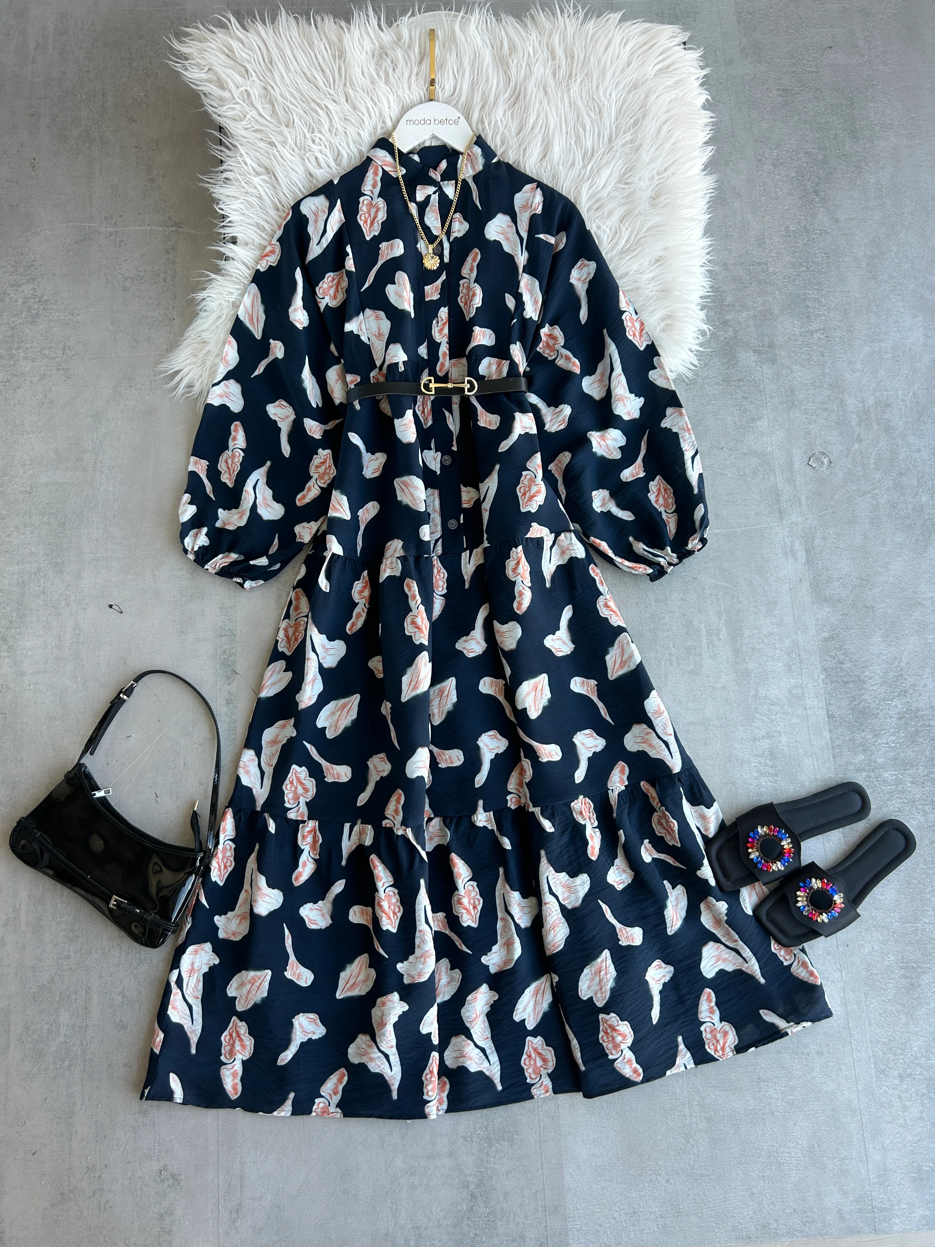 Mango  Katkat Lacivert Elbise 