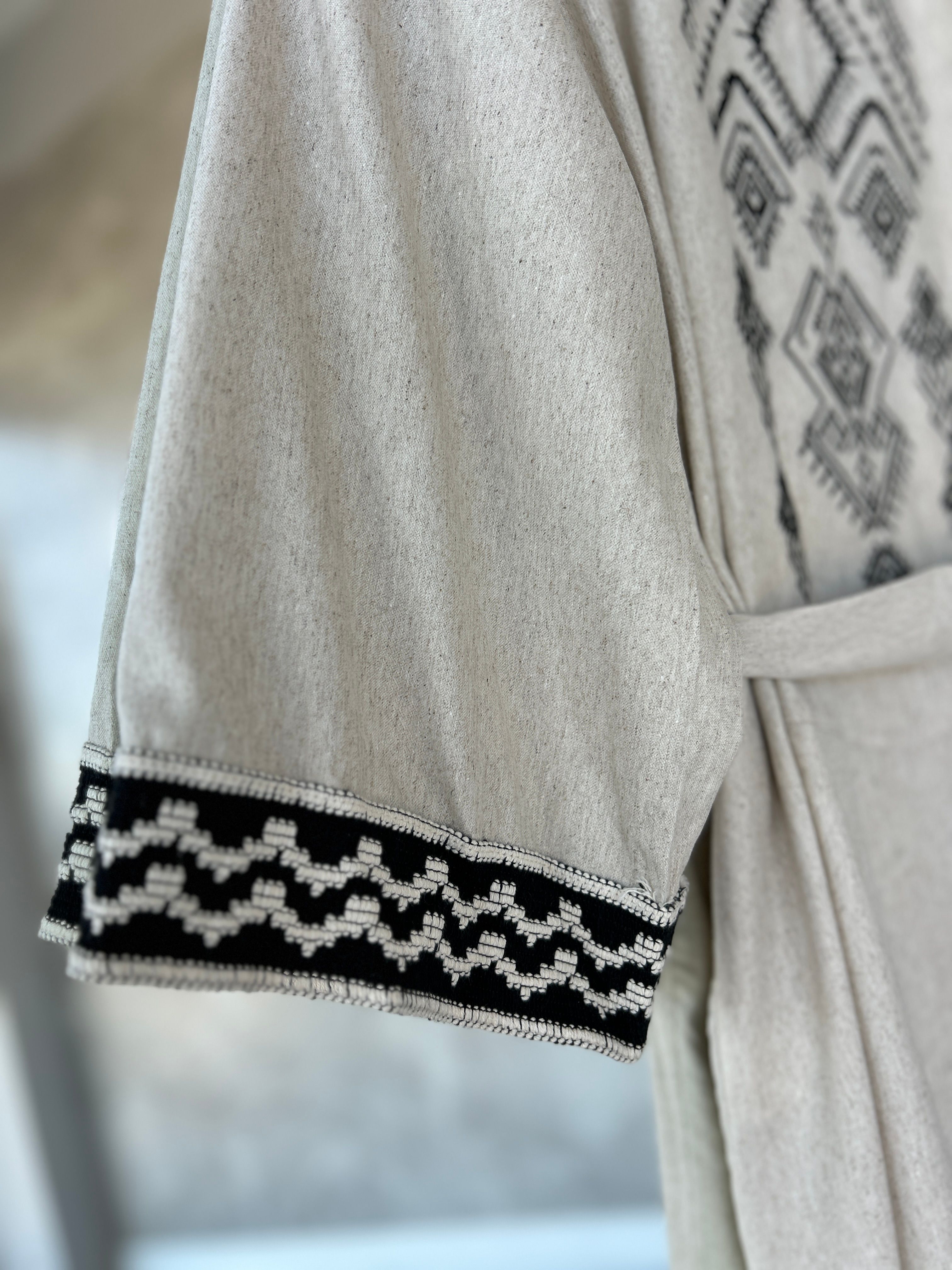 Nakışlı Üst Kimono Krem 
