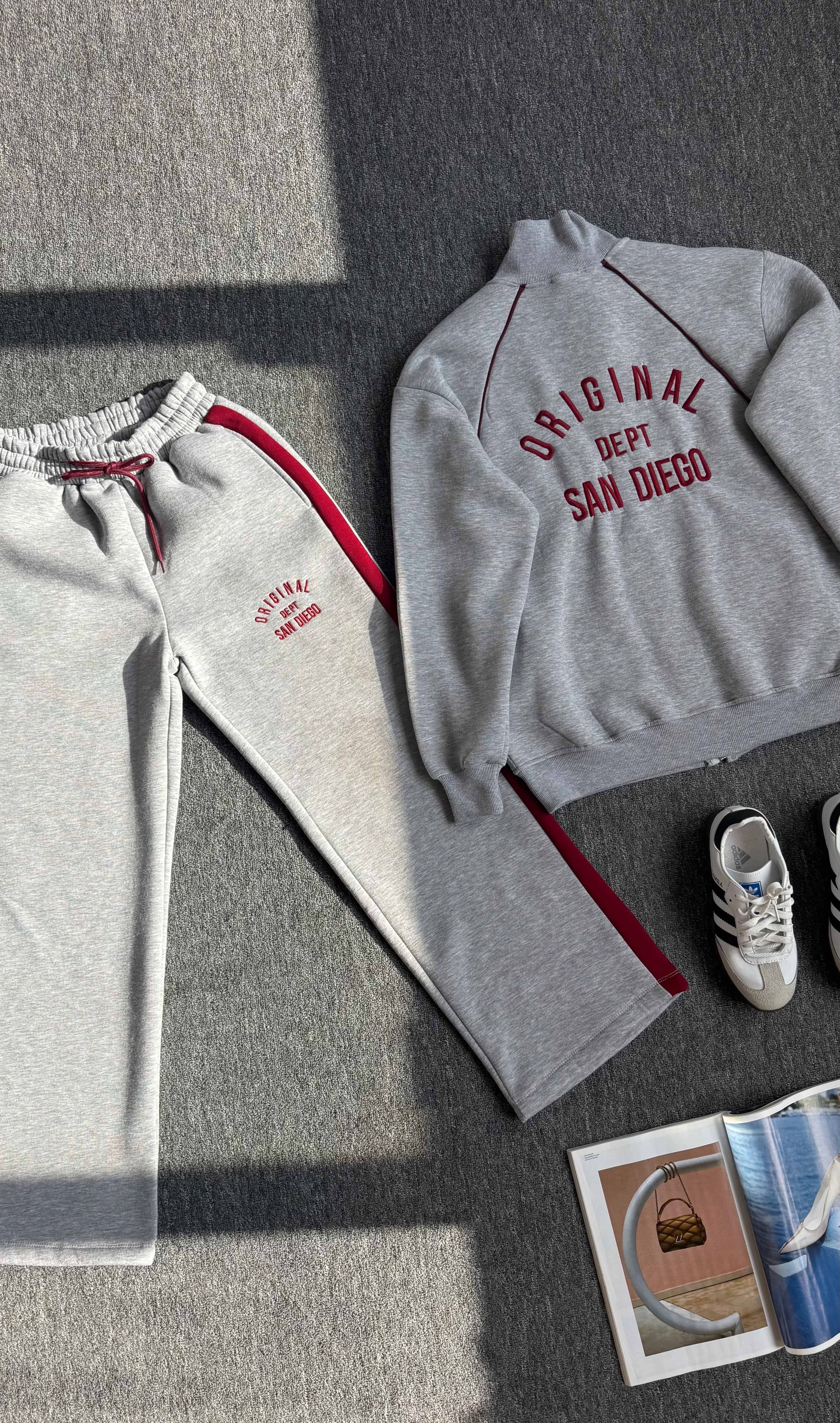 Diego nakışlı hırka eşofman takım gri