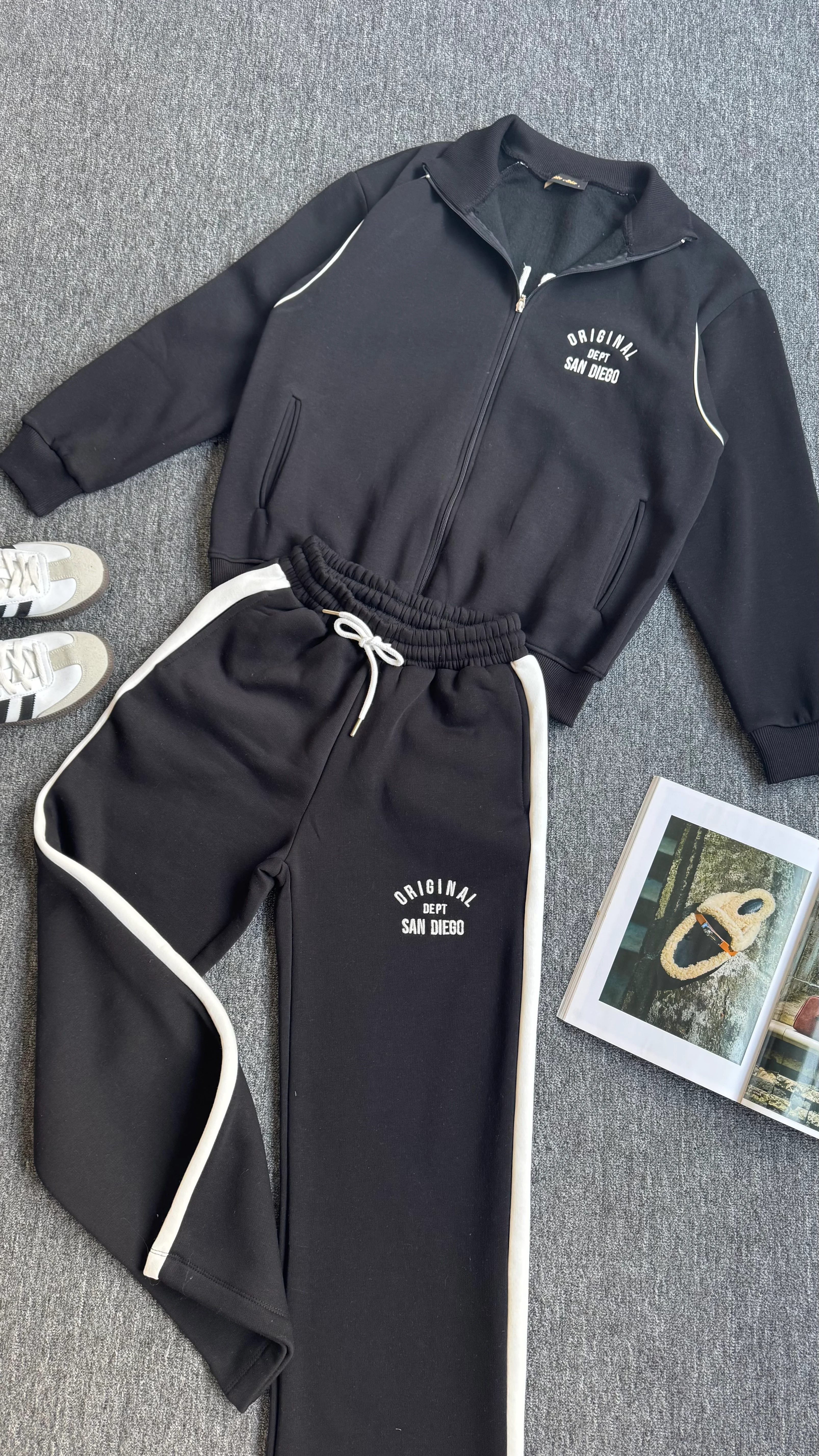 Diego nakışlı hırka eşofman takım siyah